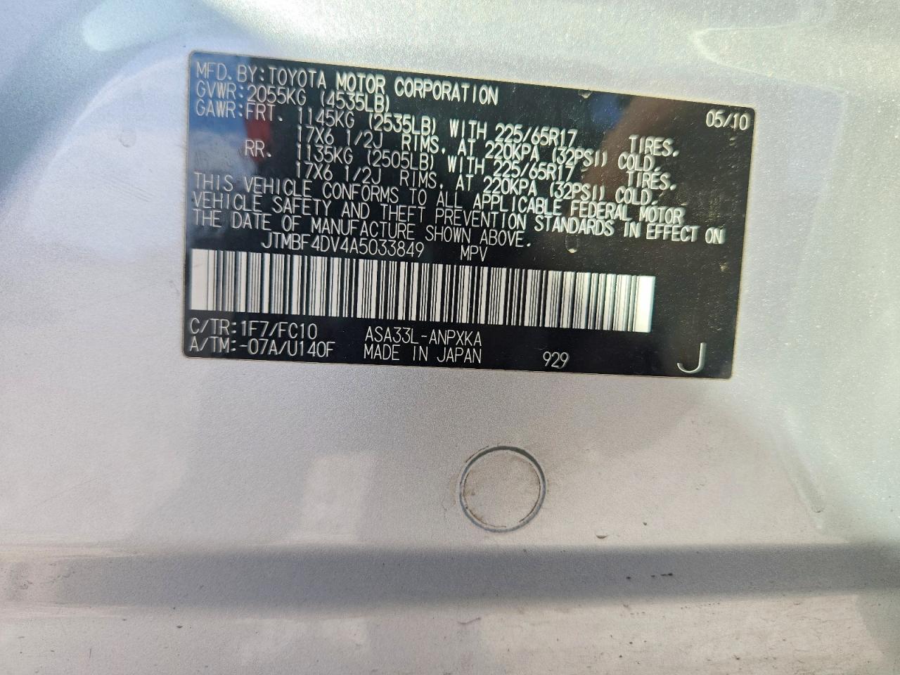 2010 Toyota Rav4 Base Silver vin: JTMBF4DV4A5033849