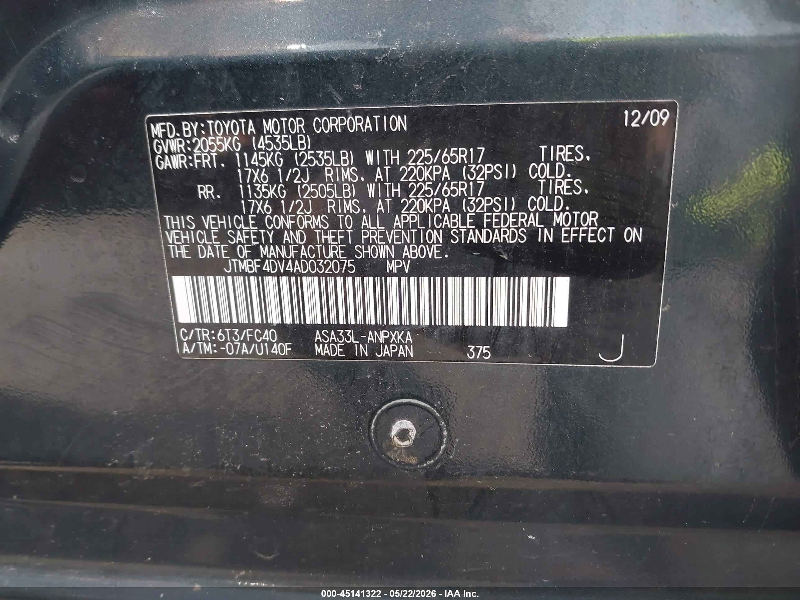 2010 Toyota Rav4   Black vin: JTMBF4DV4AD032075