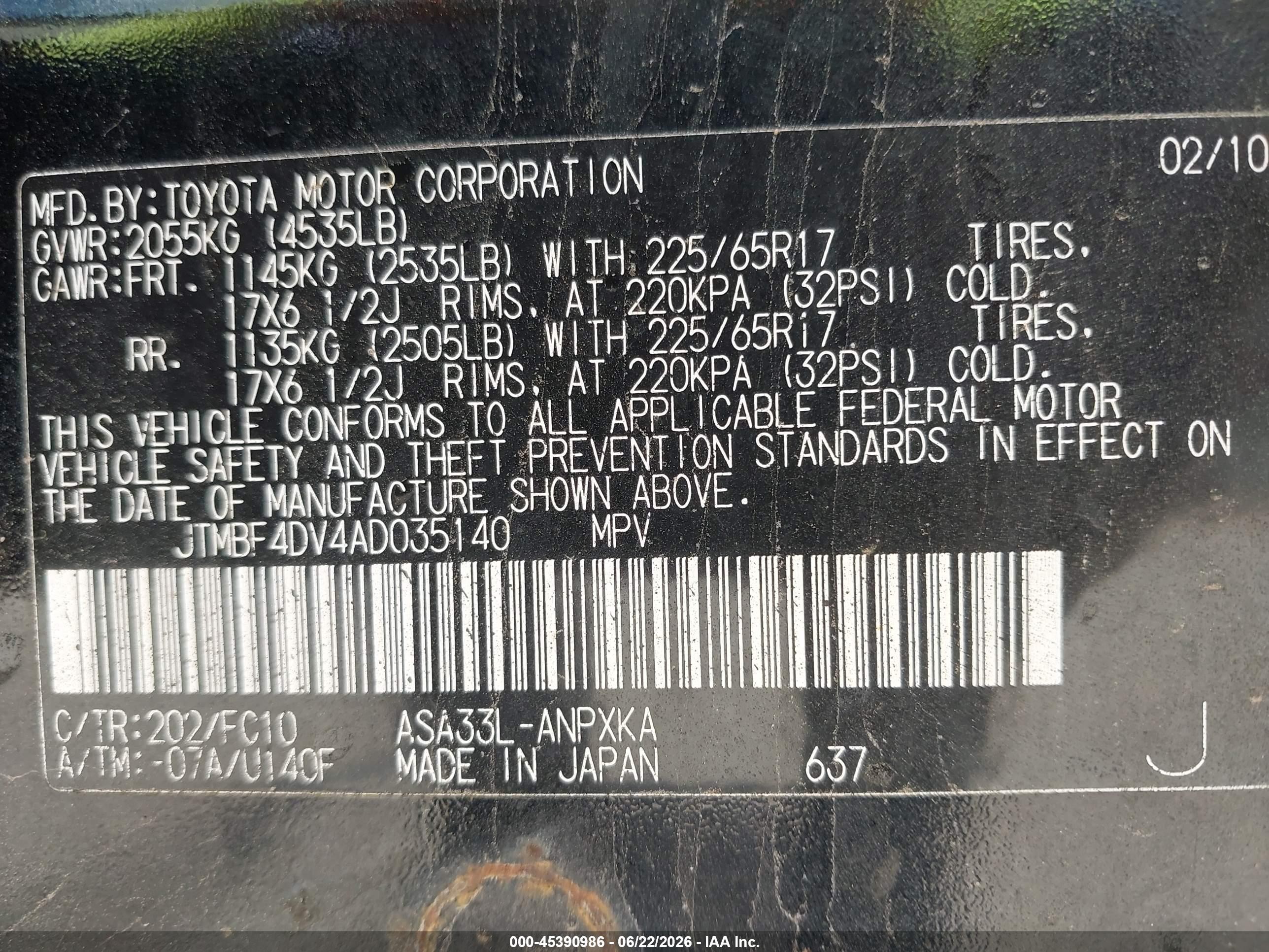 2010 Toyota Rav4   Black vin: JTMBF4DV4AD035140