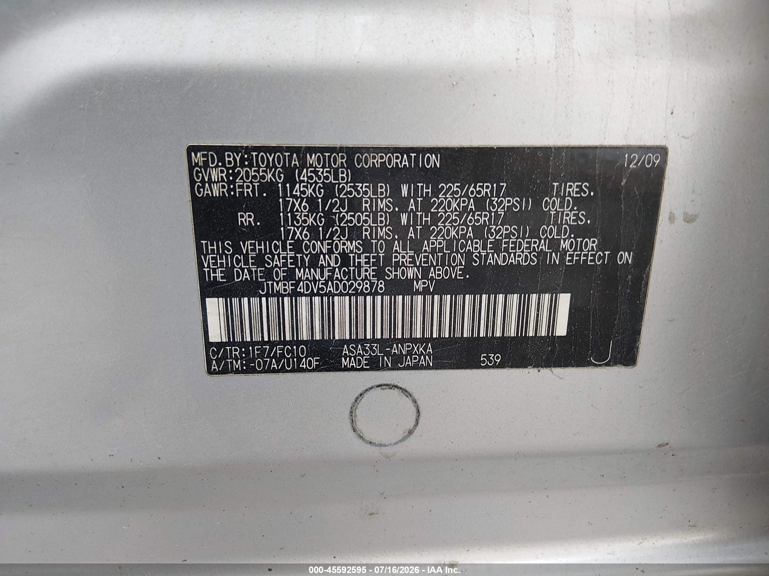 2010 Toyota Rav4   Silver vin: JTMBF4DV5AD029878