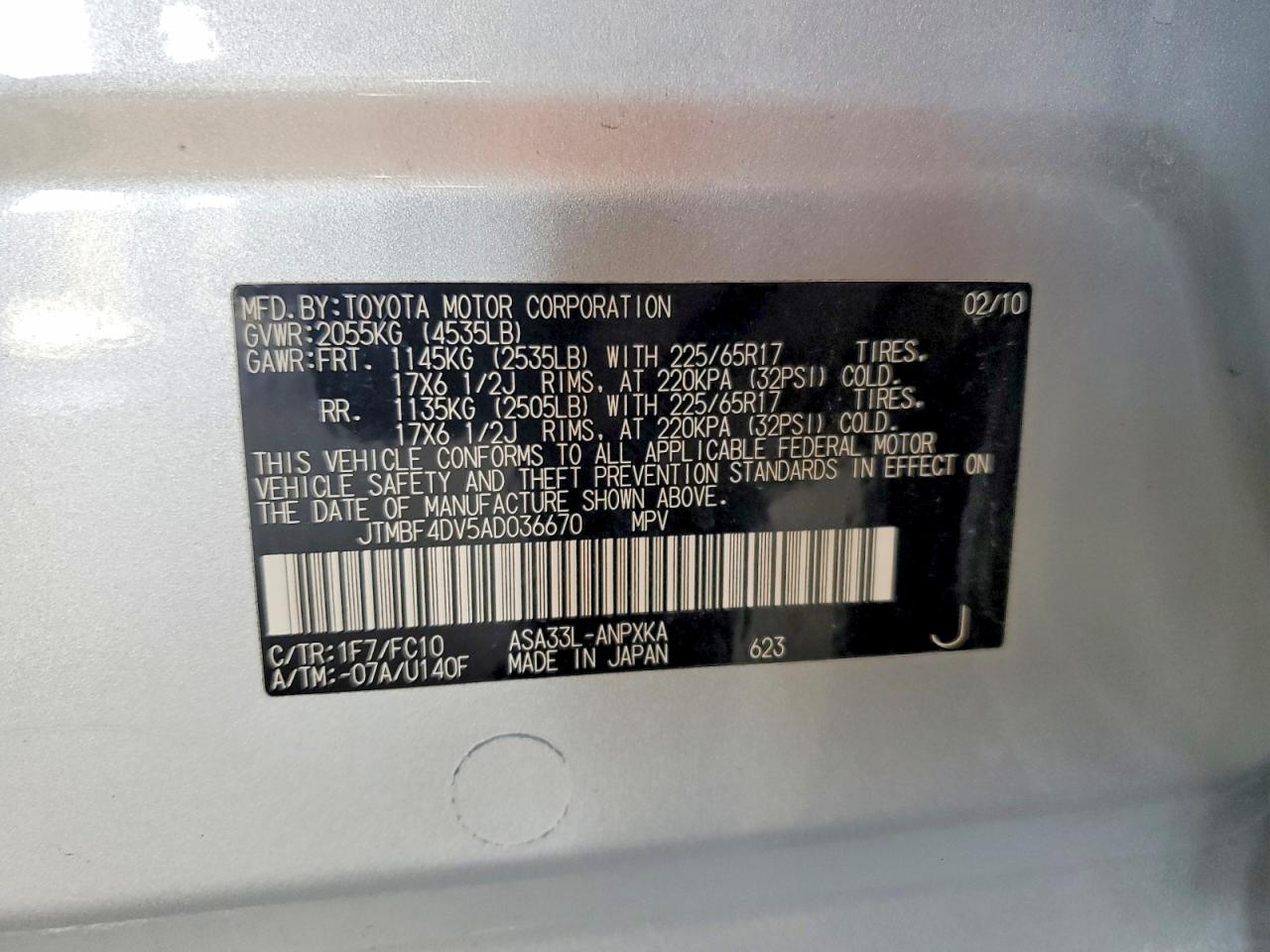 2010 Toyota Rav4 Base Silver vin: JTMBF4DV5AD036670