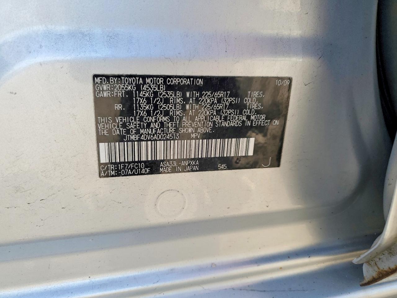 2010 Toyota Rav4 Base Silver vin: JTMBF4DV6AD024513