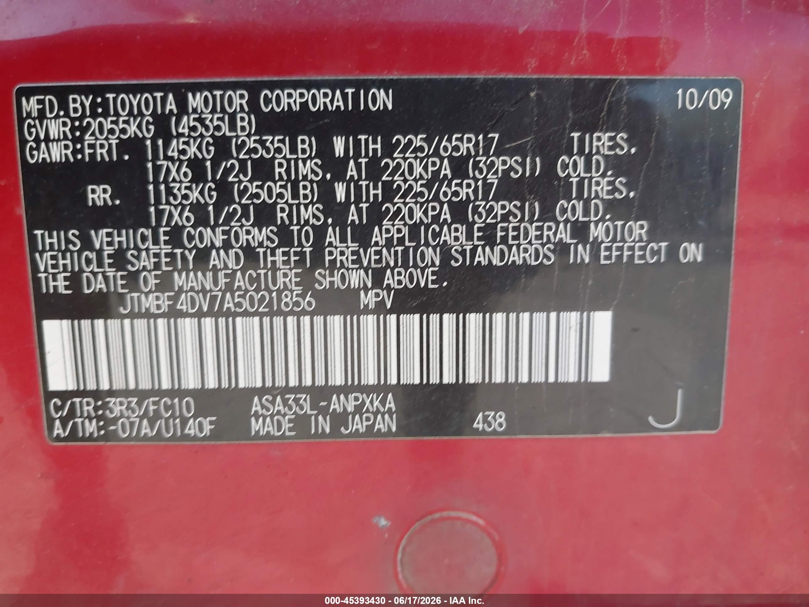 2010 Toyota Rav4   Red vin: JTMBF4DV7A5021856