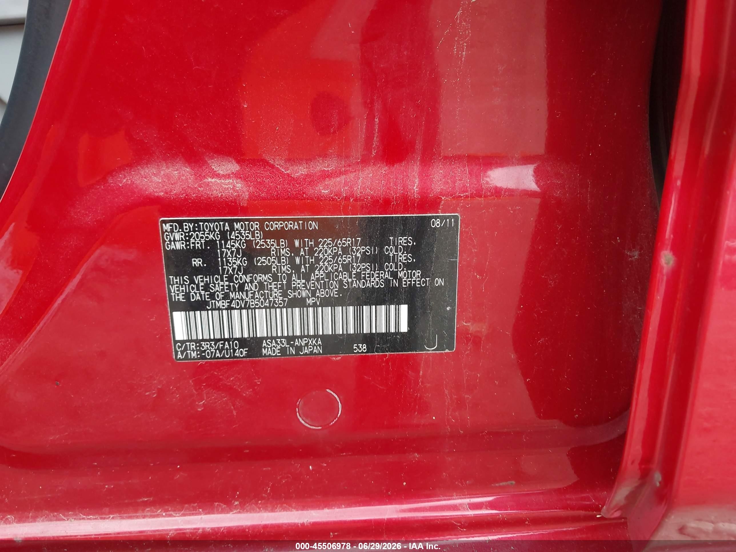 2011 Toyota Rav4   Red vin: JTMBF4DV7B5047357