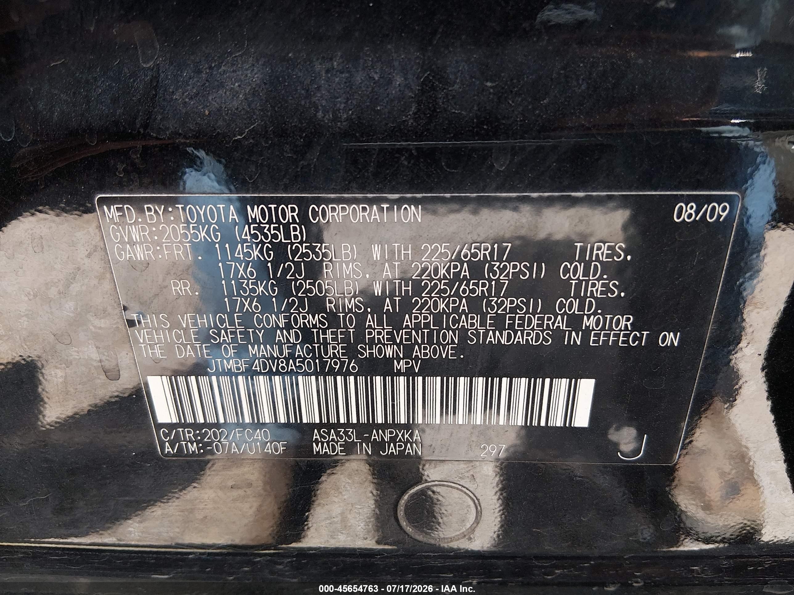 2010 Toyota Rav4   Black vin: JTMBF4DV8A5017976