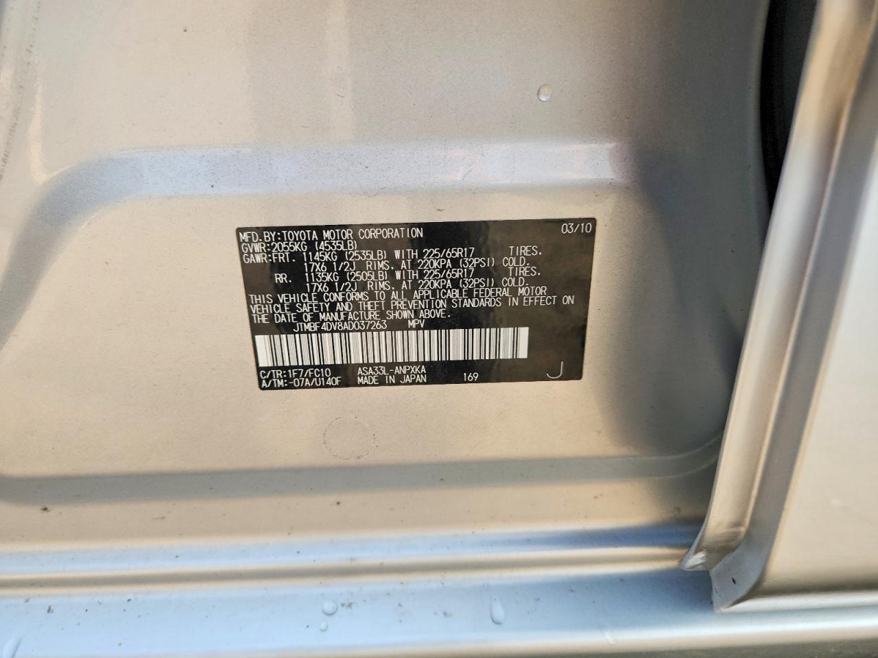 2010 Toyota Rav4 Base Silver vin: JTMBF4DV8AD037263