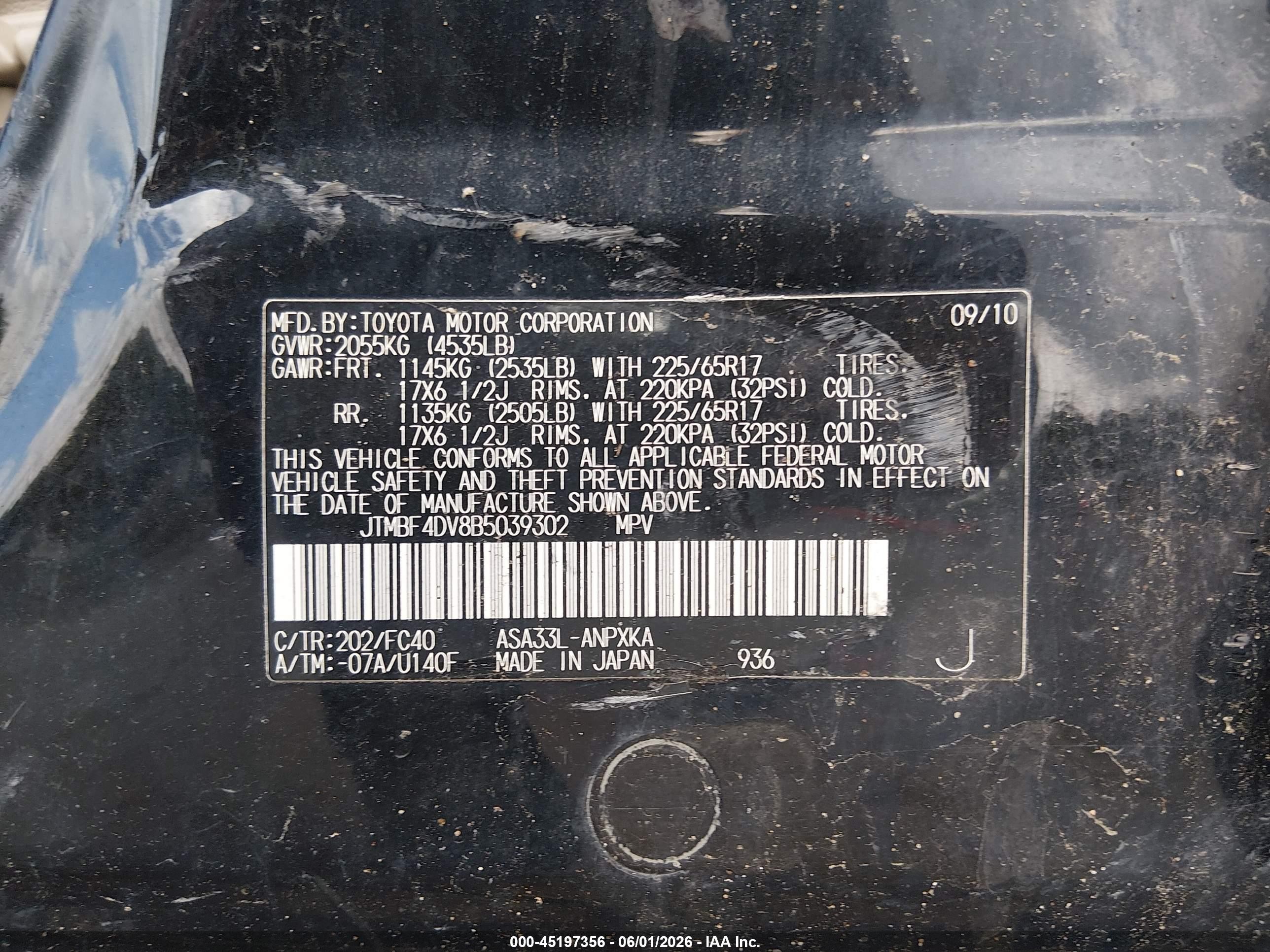 2011 Toyota Rav4   Black vin: JTMBF4DV8B5039302