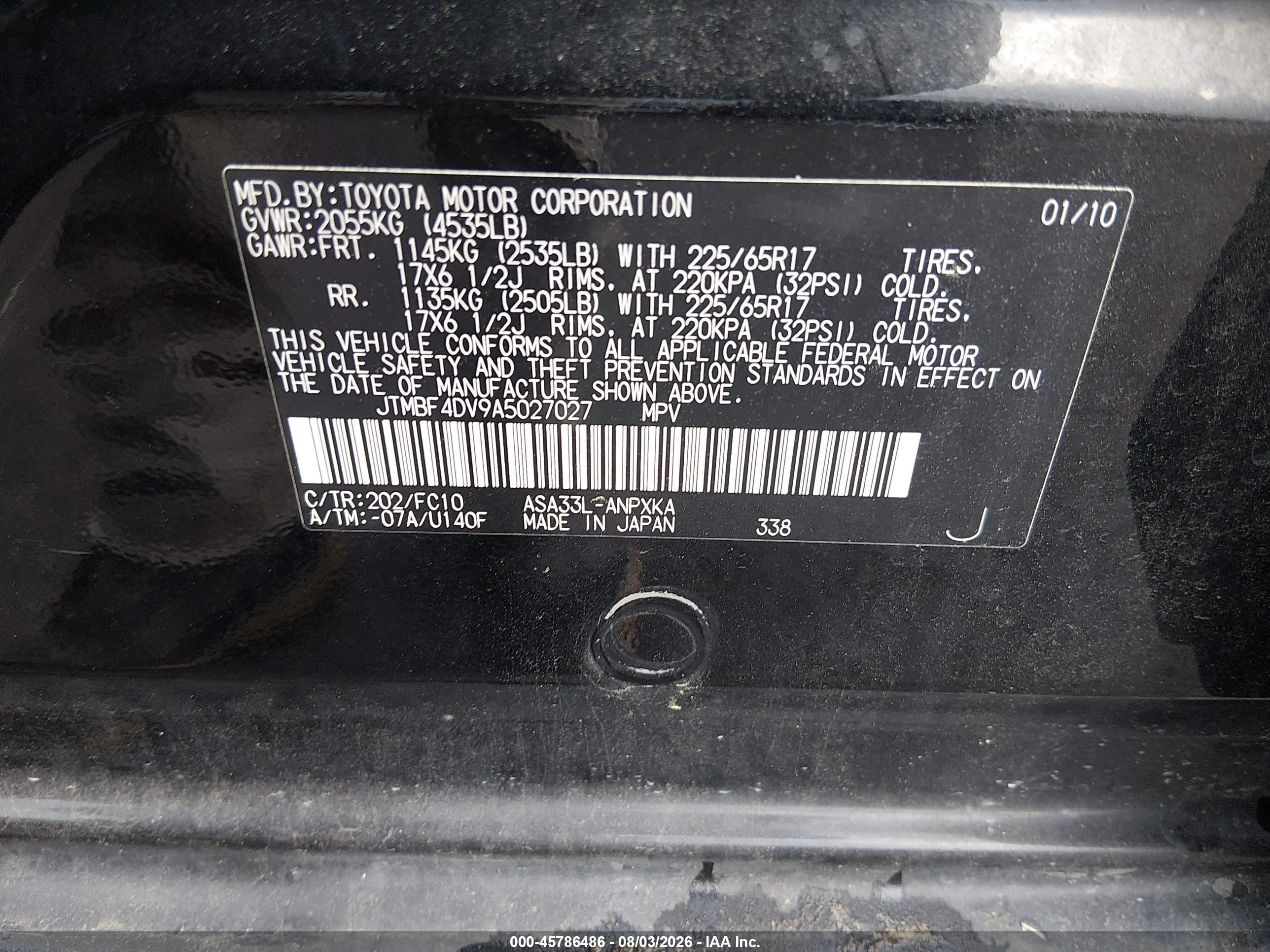 2010 Toyota Rav4   Black vin: JTMBF4DV9A5027027