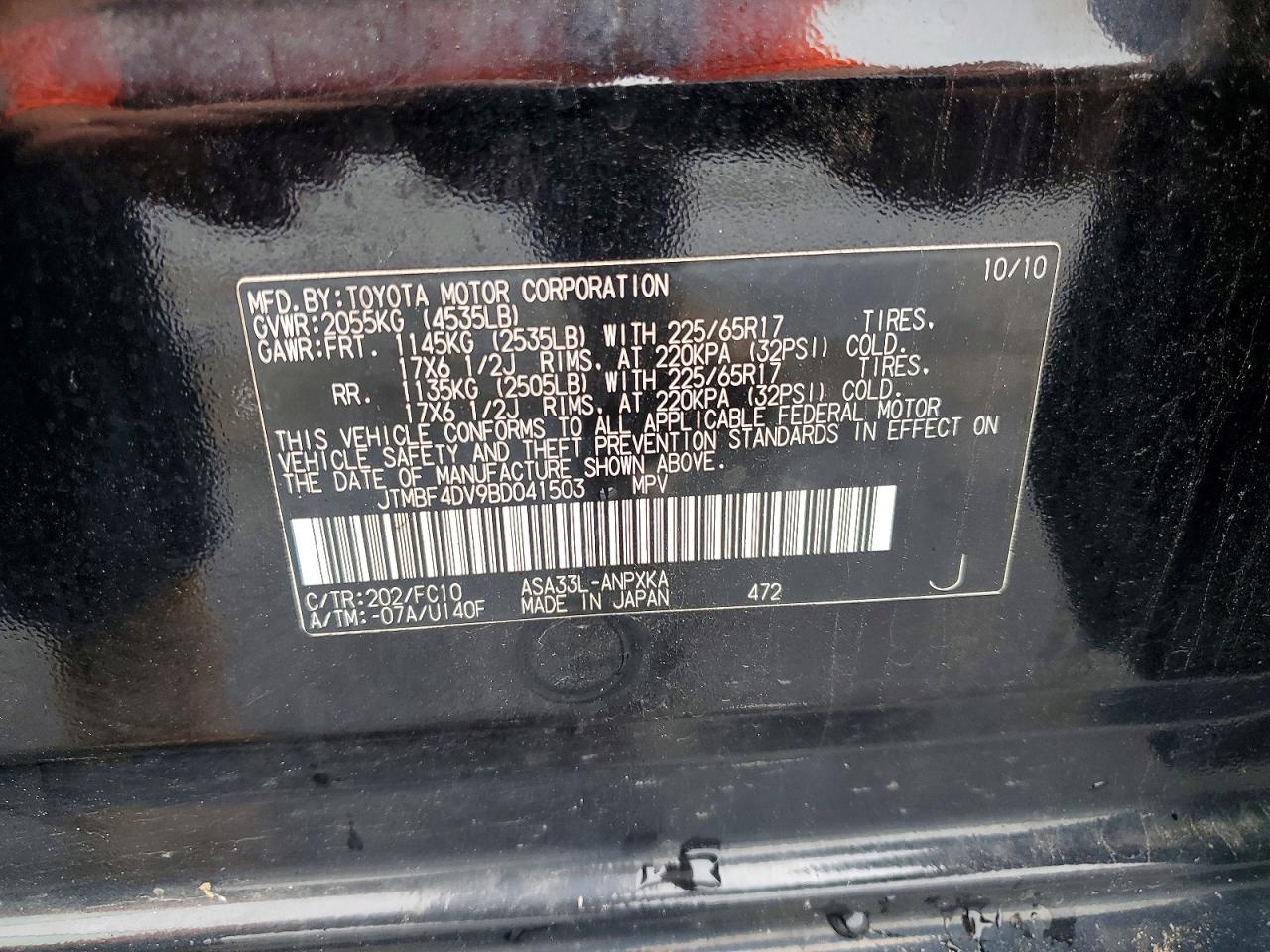 2011 Toyota Rav4 Base Black vin: JTMBF4DV9BD041503