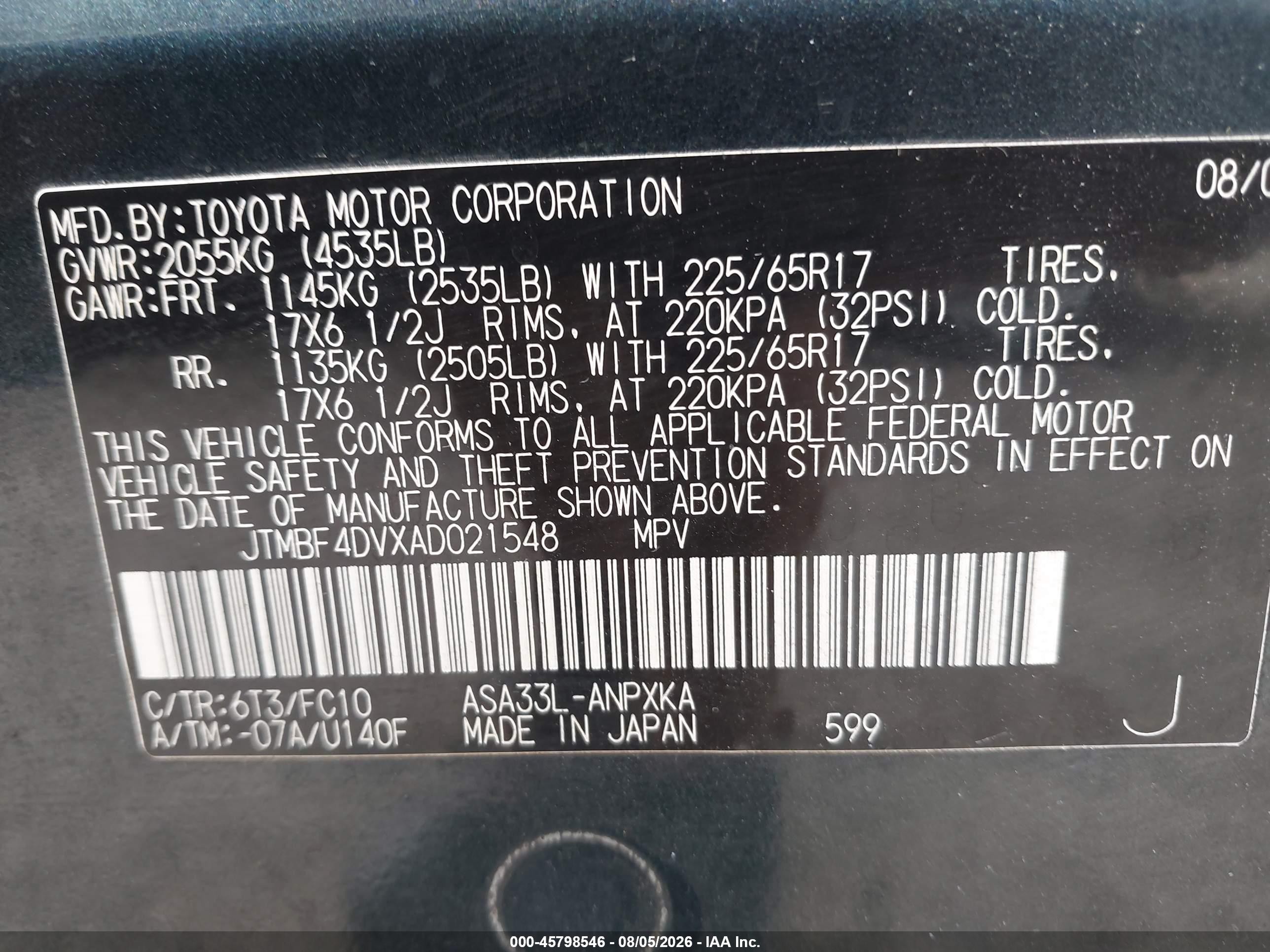 2010 Toyota Rav4   Blue vin: JTMBF4DVXAD021548