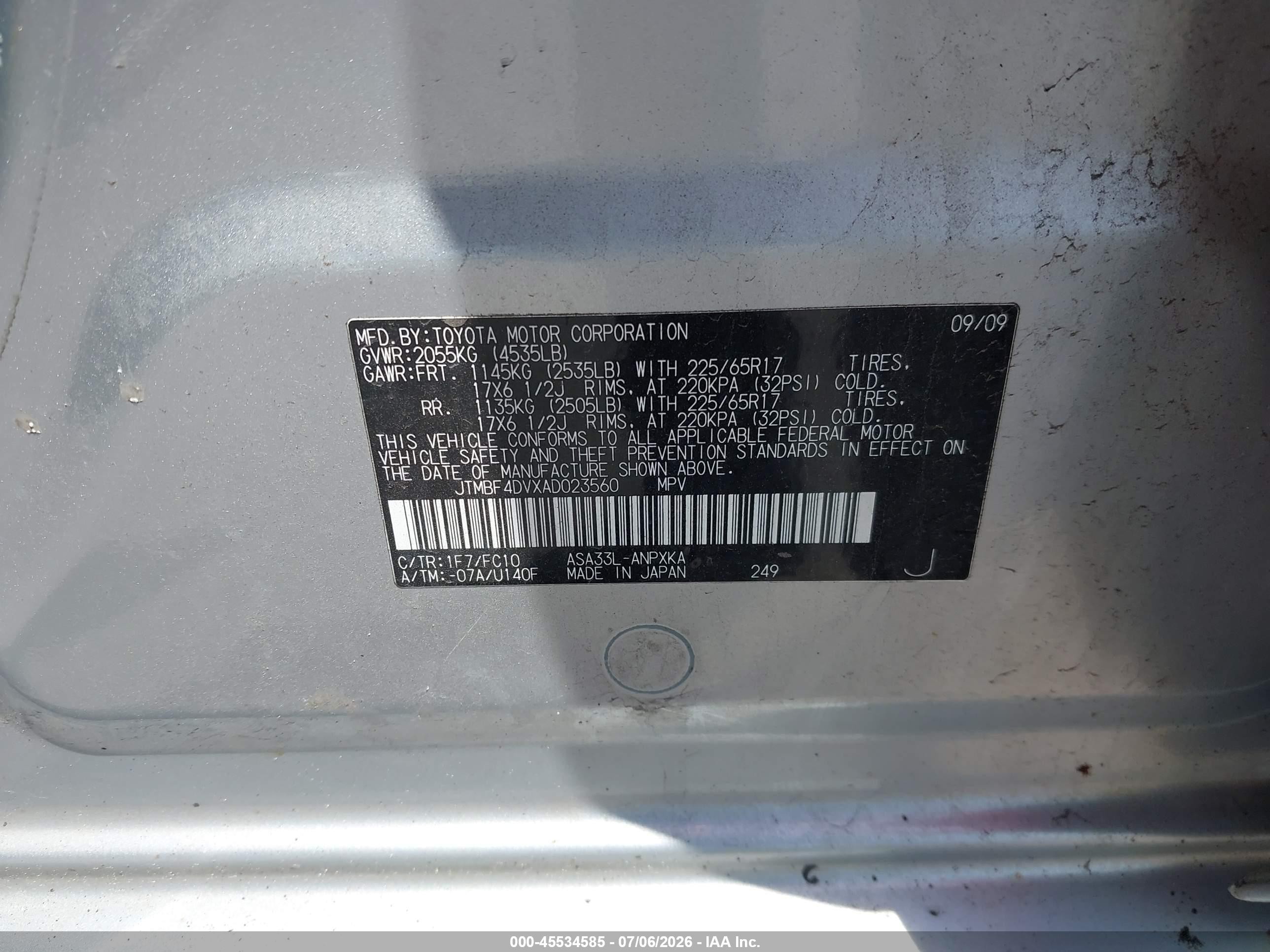 2010 Toyota Rav4   Серебряный vin: JTMBF4DVXAD023560