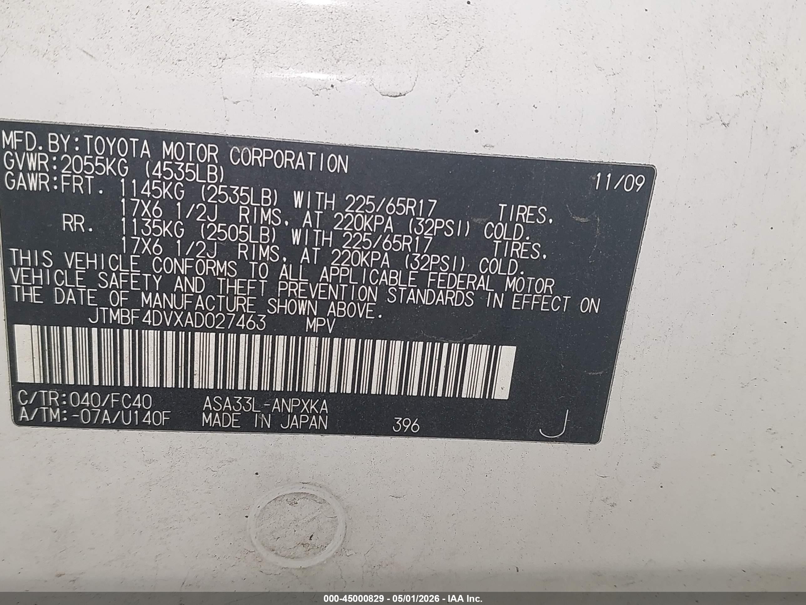 2010 Toyota Rav4   White vin: JTMBF4DVXAD027463