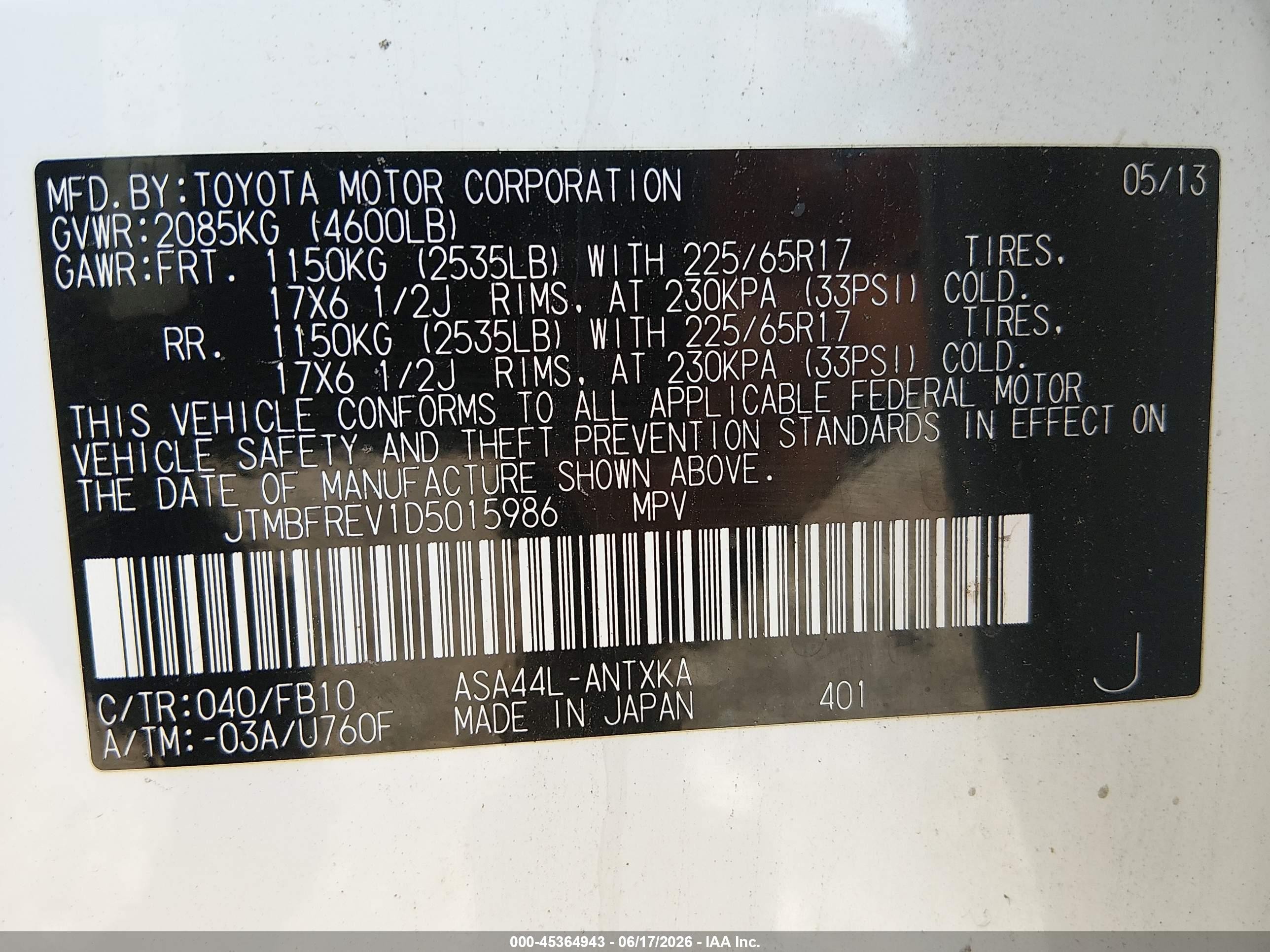 2013 Toyota Rav4 Le White vin: JTMBFREV1D5015986
