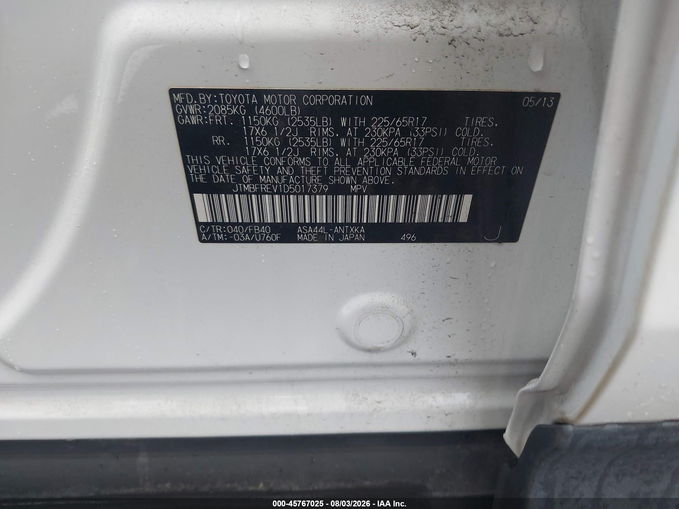 2013 Toyota Rav4 Le White vin: JTMBFREV1D5017379
