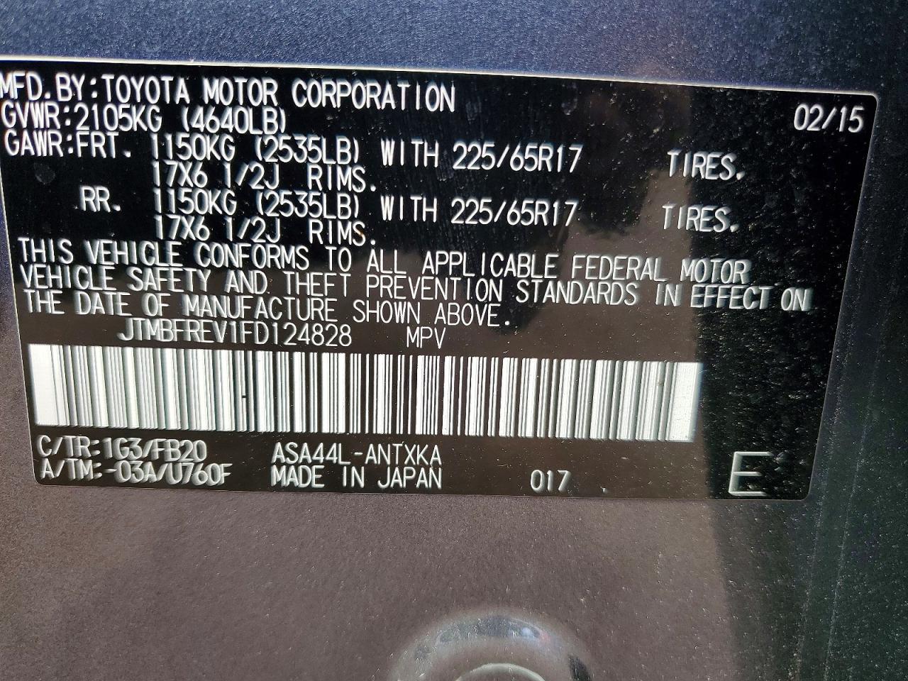 2015 Toyota Rav4 Le Gray vin: JTMBFREV1FD124828