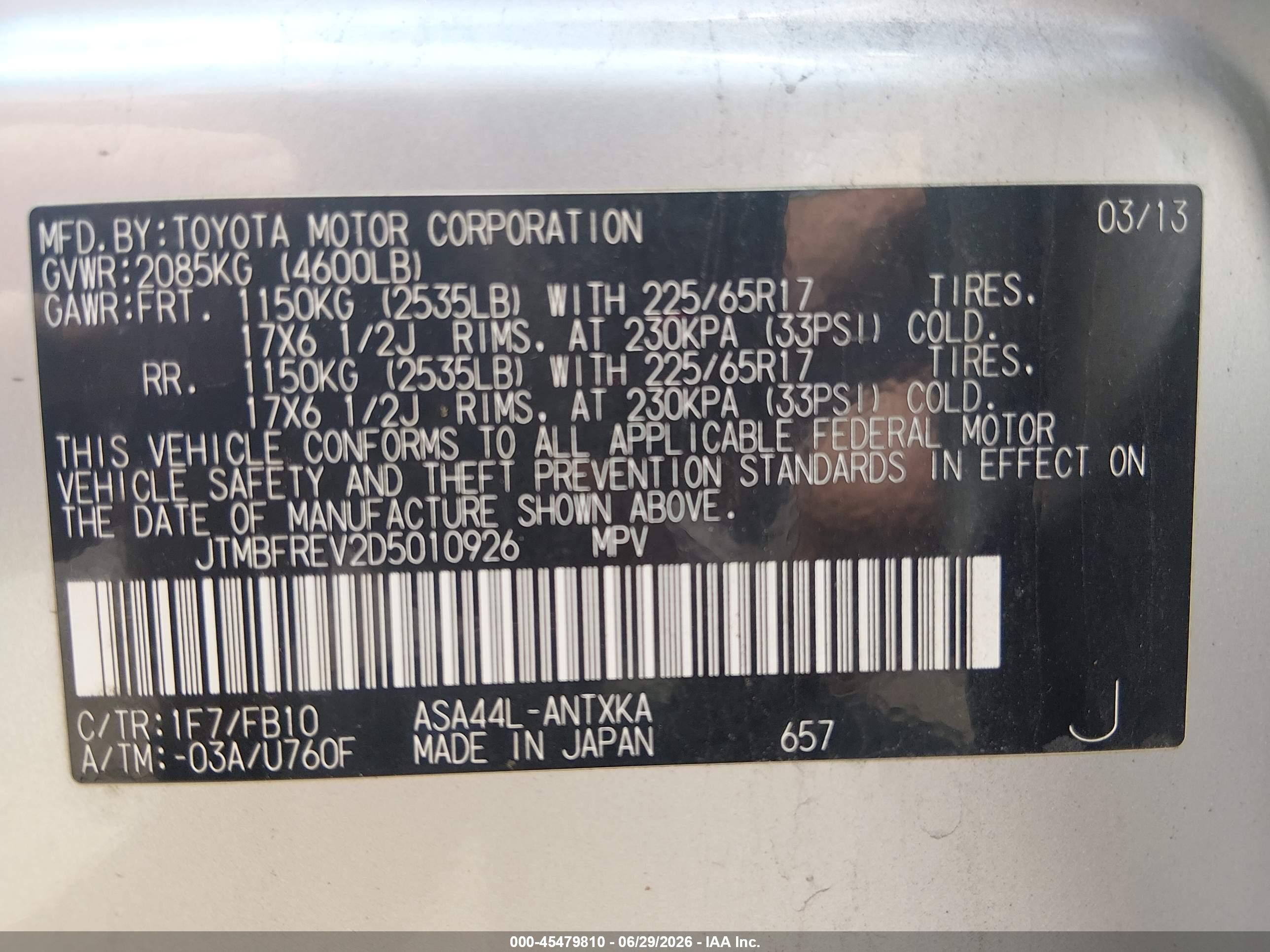 2013 Toyota Rav4 Le Silver vin: JTMBFREV2D5010926