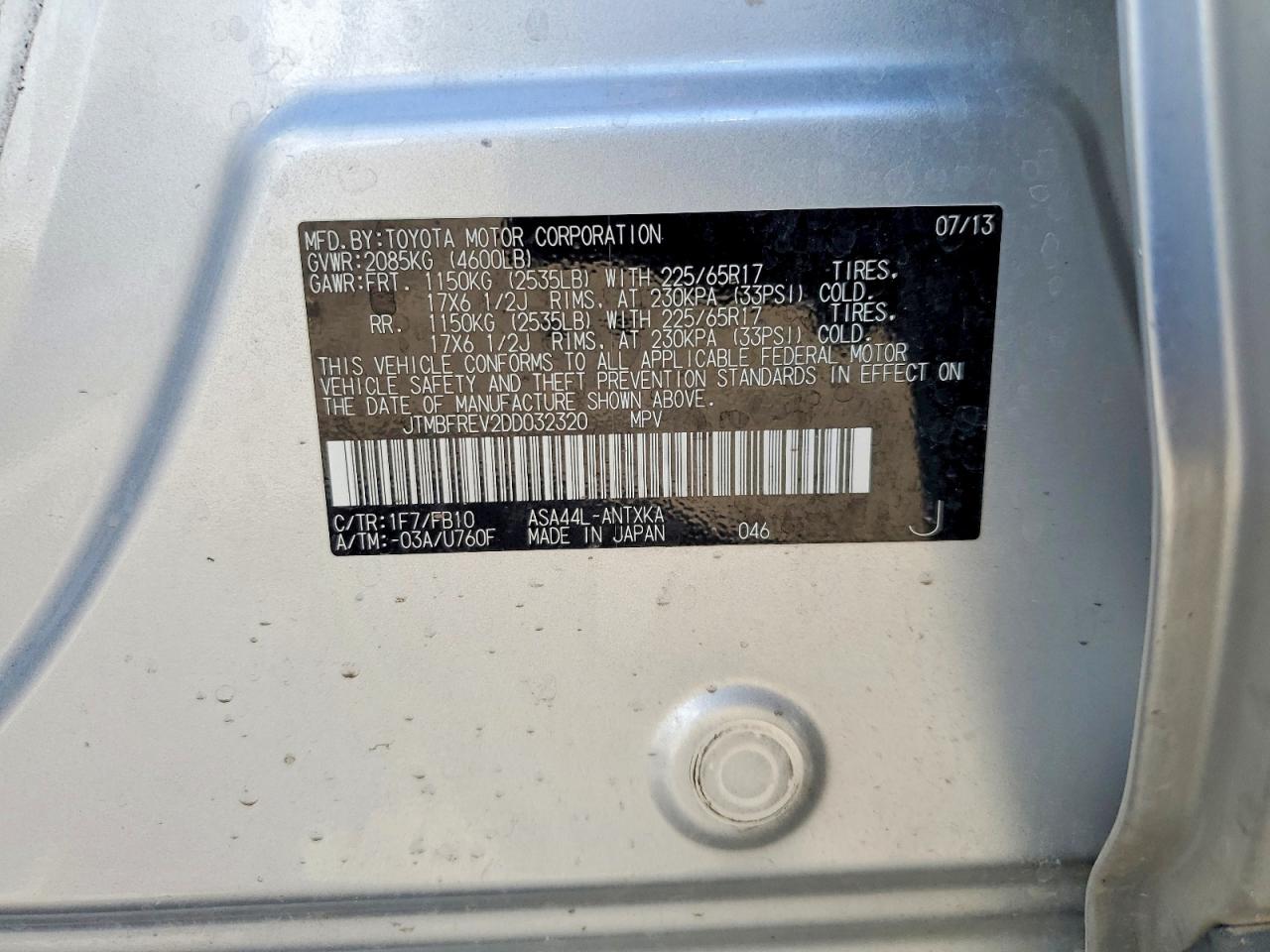 2013 Toyota Rav4 Le Silver vin: JTMBFREV2DD032320