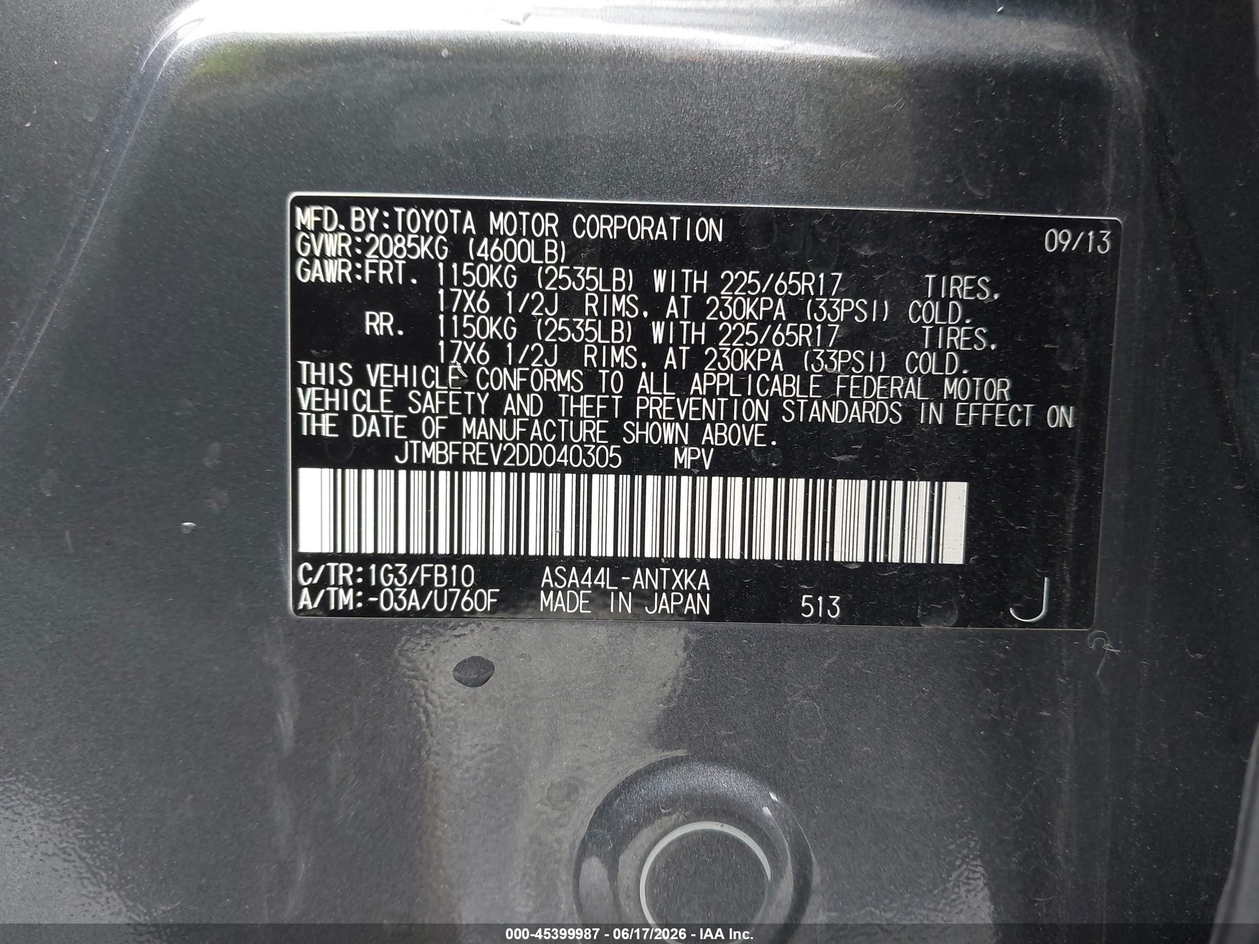 2013 Toyota Rav4 Le Gray vin: JTMBFREV2DD040305