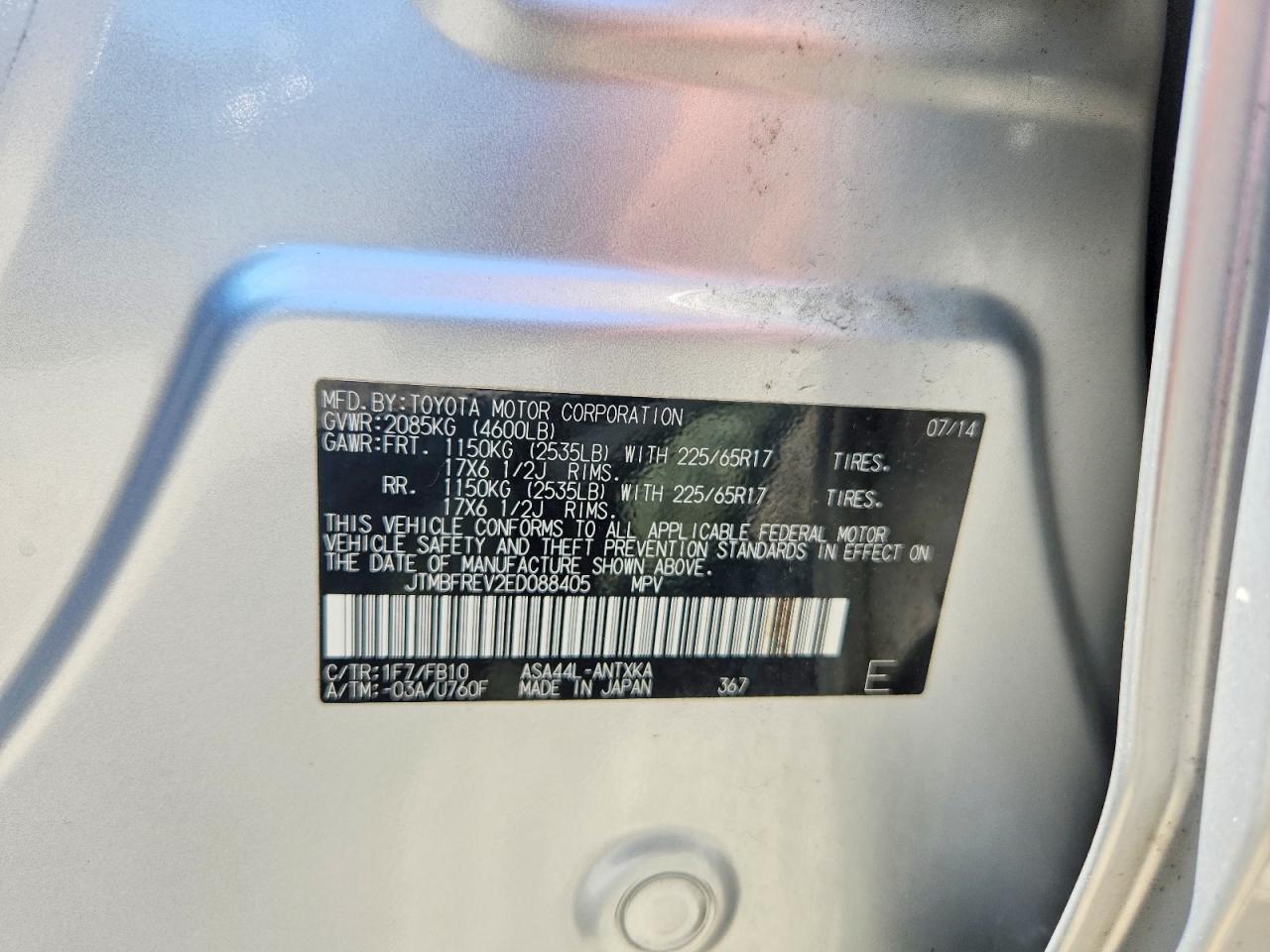 2014 Toyota Rav4 Le Silver vin: JTMBFREV2ED088405