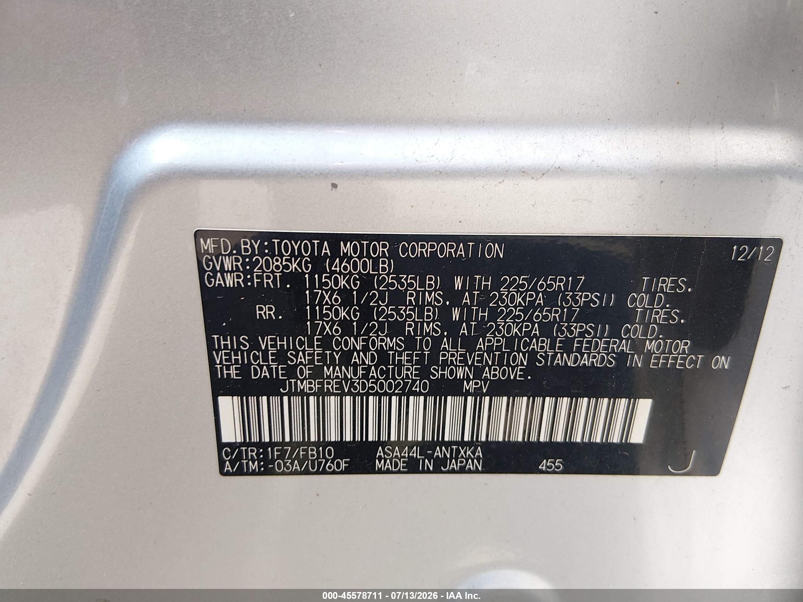 2013 Toyota Rav4 Le Silver vin: JTMBFREV3D5002740