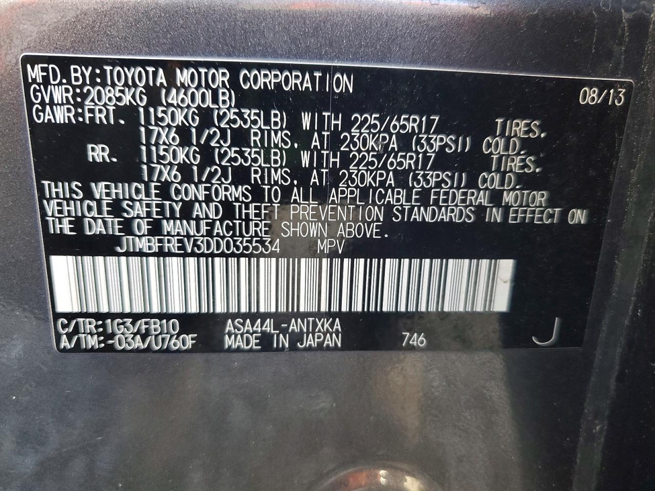 2013 Toyota Rav4 Le Gray vin: JTMBFREV3DD035534