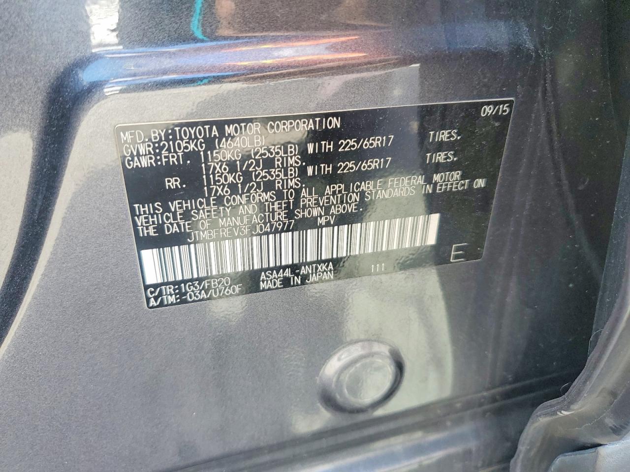 2015 Toyota Rav4 Le Gray vin: JTMBFREV3FJ047977