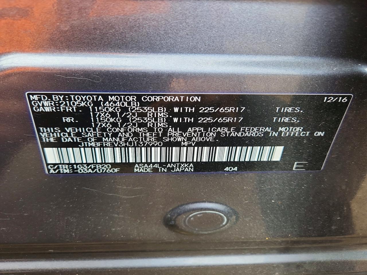 2017 Toyota Rav4 Le Gray vin: JTMBFREV3HJ137990