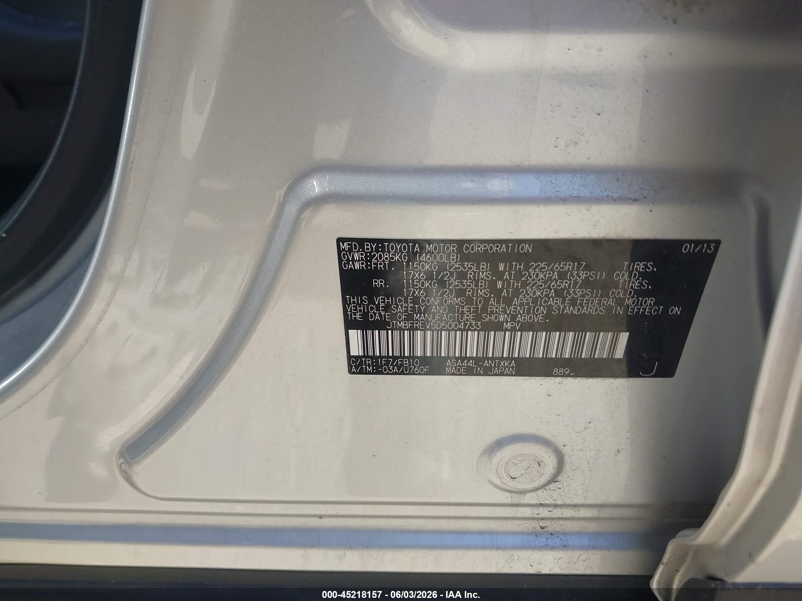 2013 Toyota Rav4 Le Silver vin: JTMBFREV5D5004733