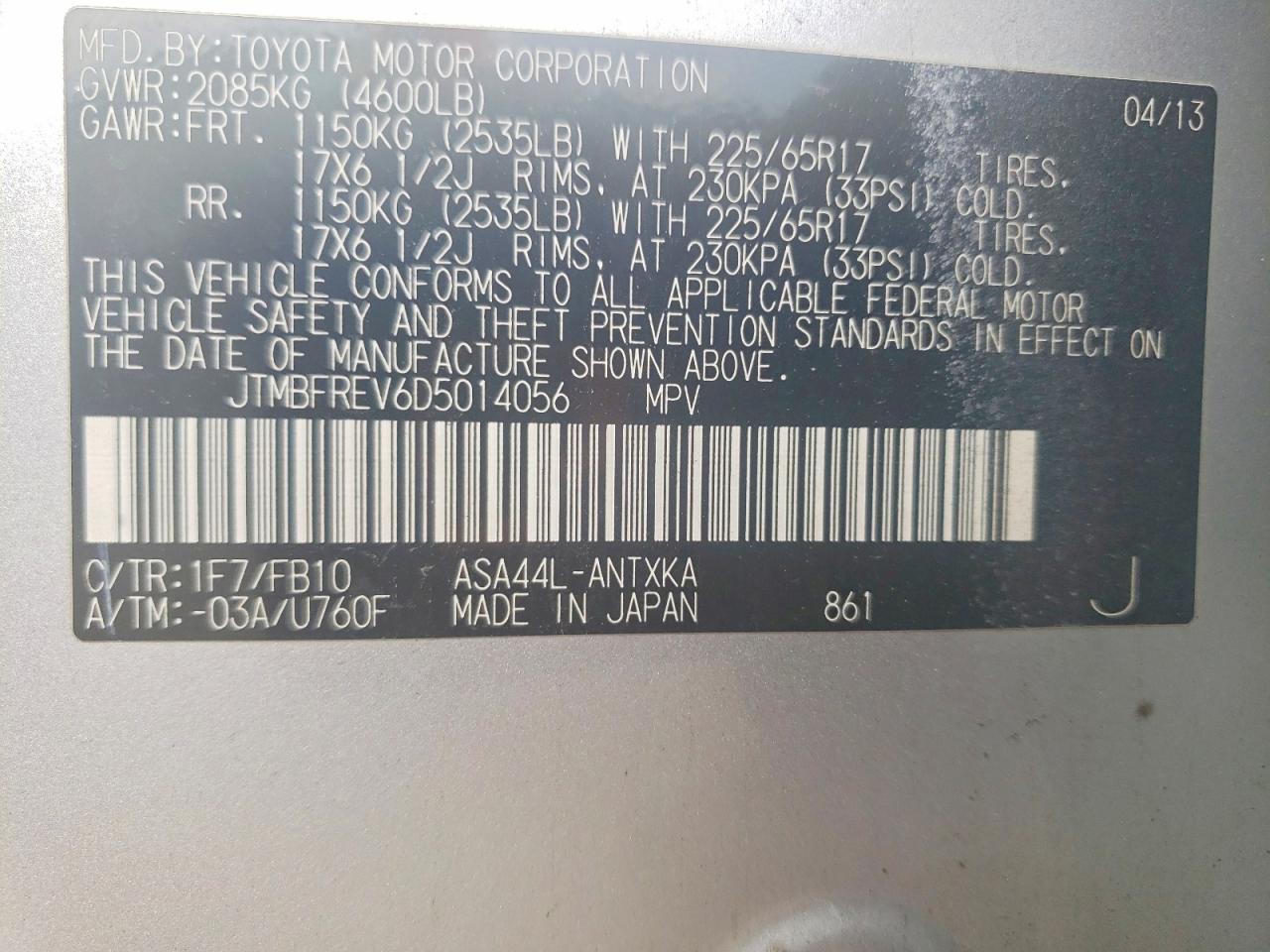 2013 Toyota Rav4 Le Silver vin: JTMBFREV6D5014056