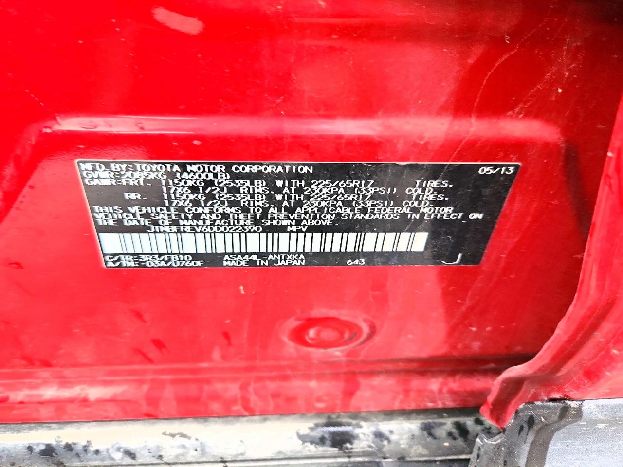 2013 Toyota Rav4 Le Red vin: JTMBFREV6DD022390