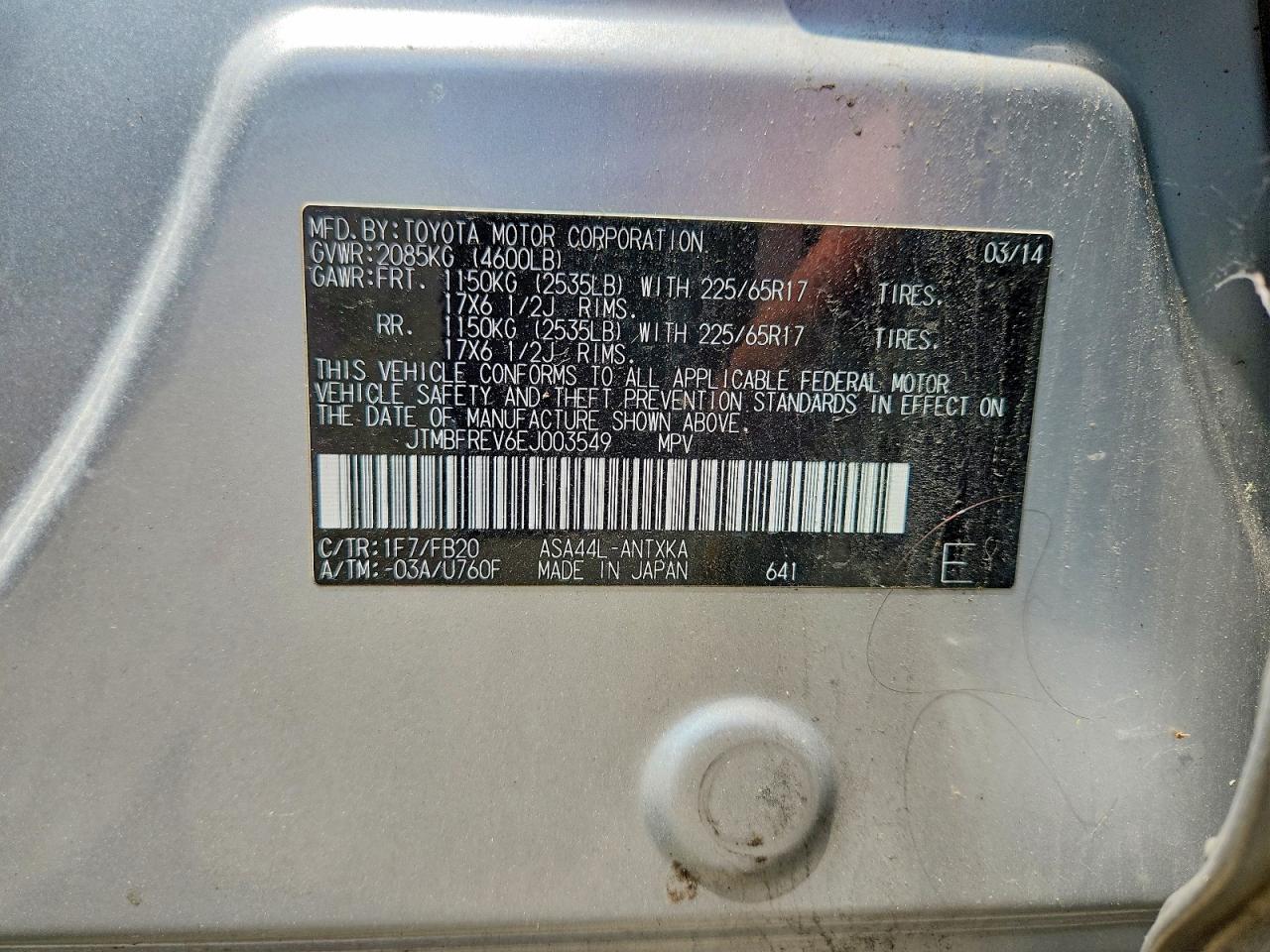2014 Toyota Rav4 Le Silver vin: JTMBFREV6EJ003549