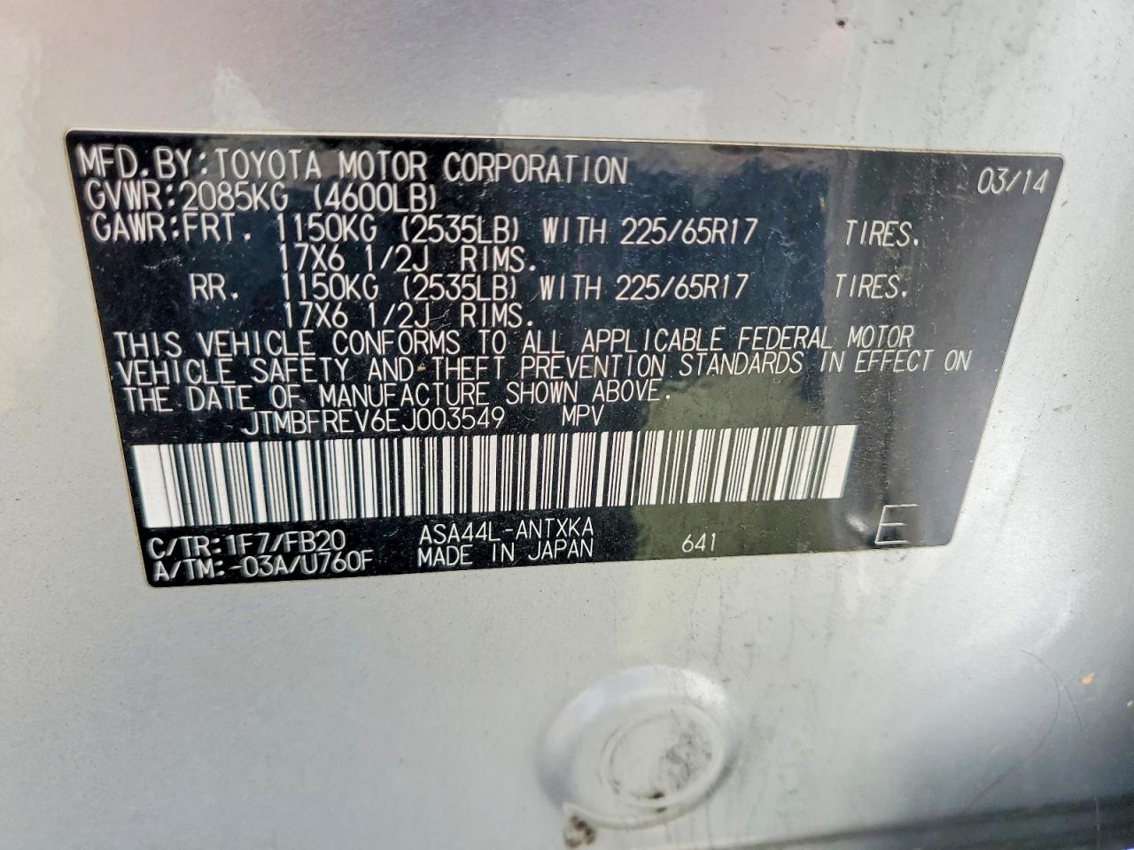 2014 Toyota Rav4 Le Silver vin: JTMBFREV6EJ003549