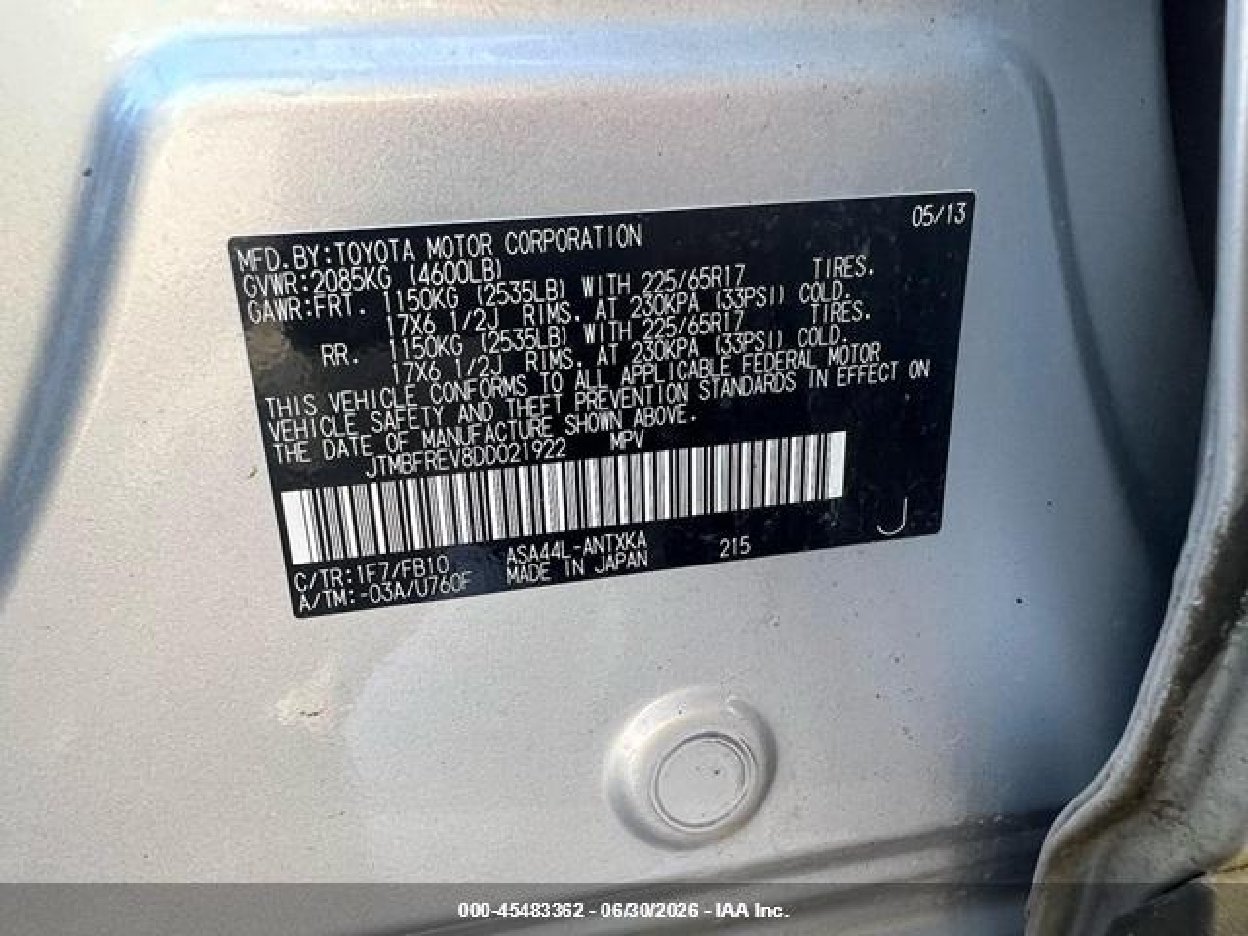 2013 Toyota Rav4 Le Silver vin: JTMBFREV8DD021922