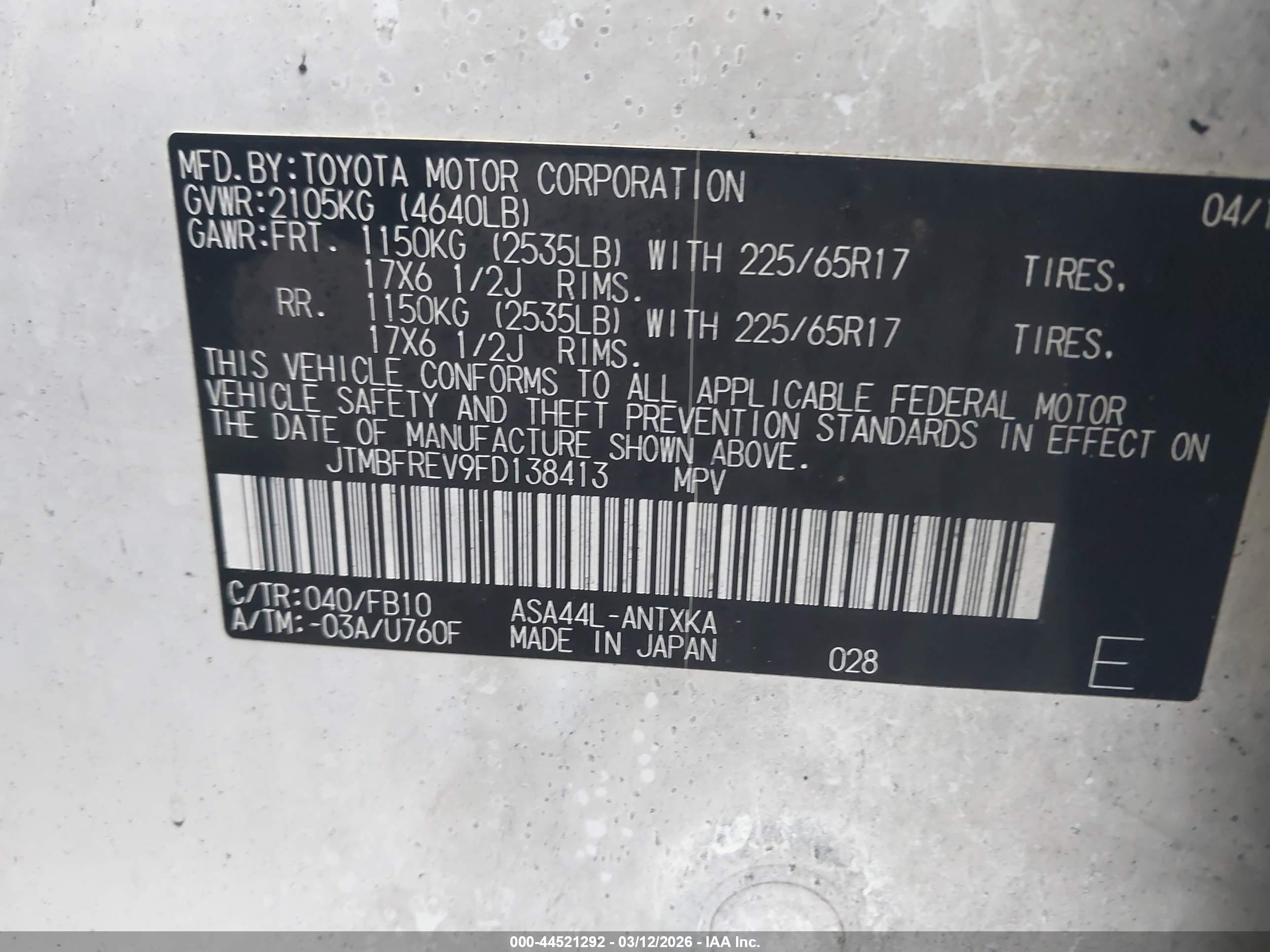 2015 Toyota Rav4 Le White vin: JTMBFREV9FD138413