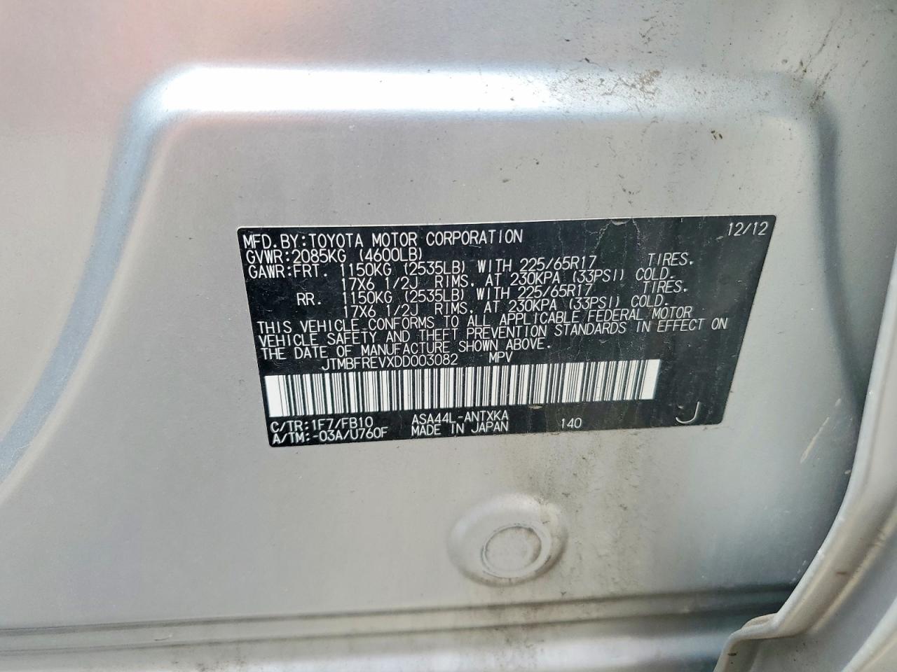 2013 Toyota Rav4 Le Silver vin: JTMBFREVXDD003082