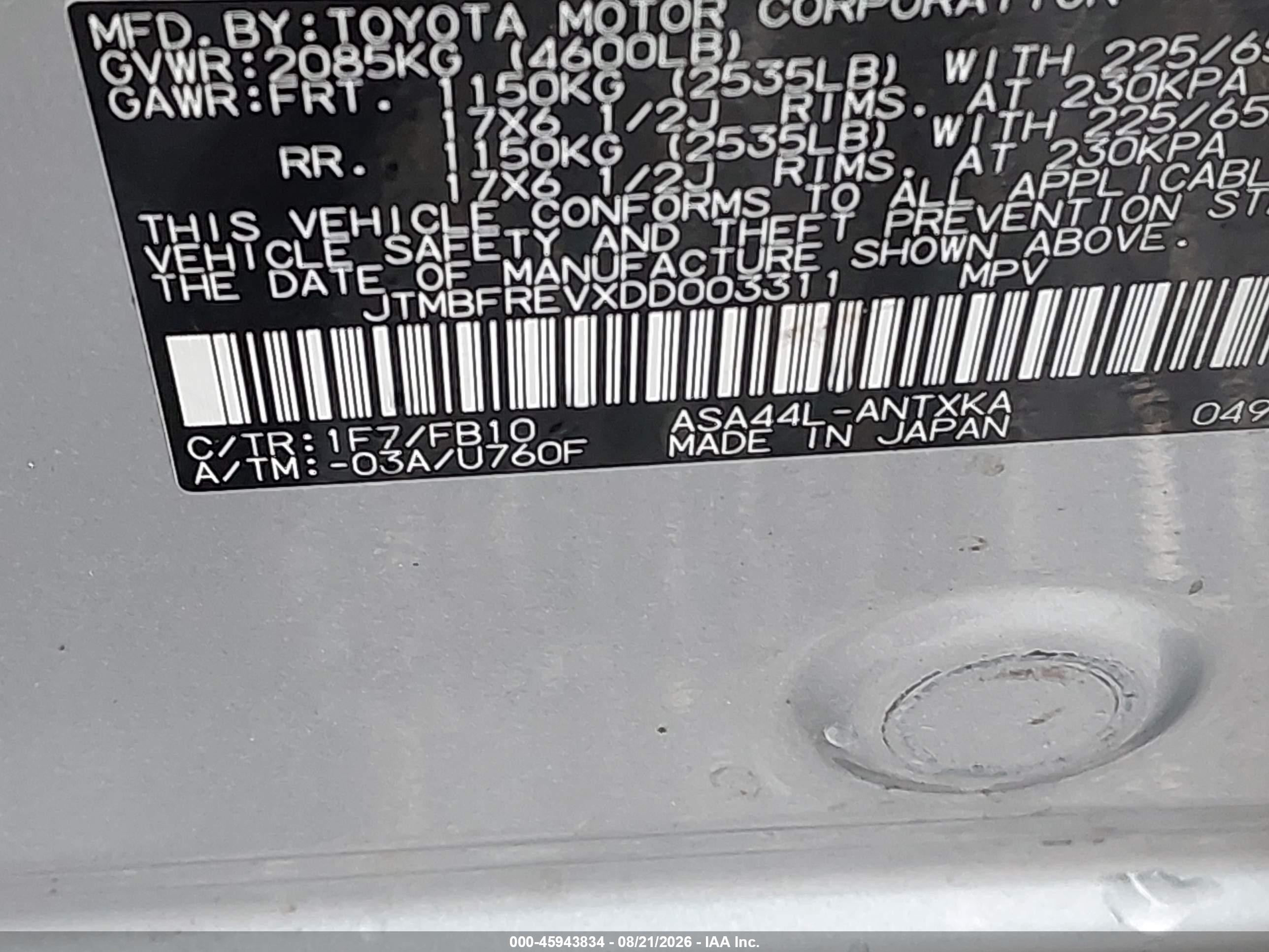 2013 Toyota Rav4 Le Silver vin: JTMBFREVXDD003311