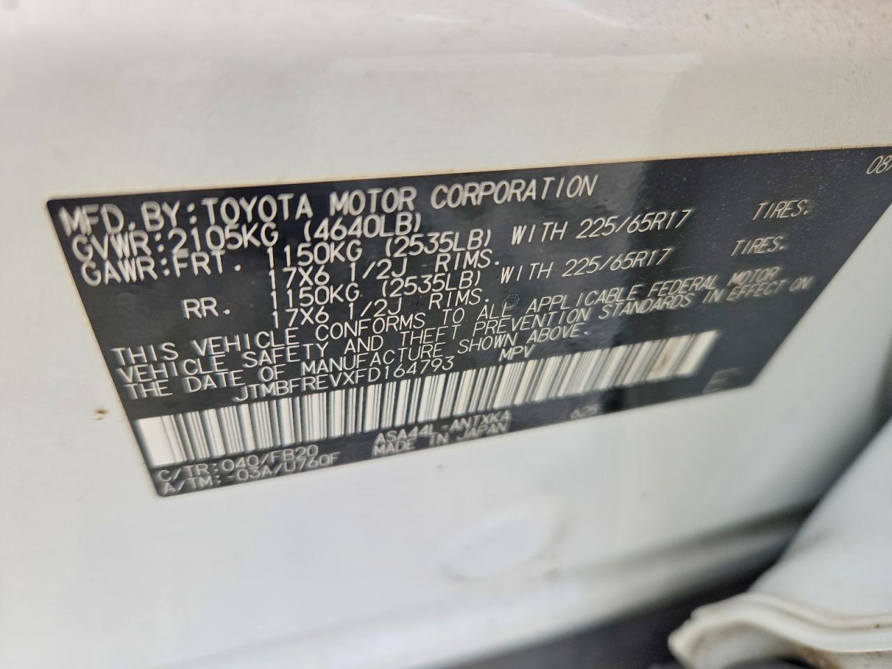 2015 Toyota Rav4 Le White vin: JTMBFREVXFD164793