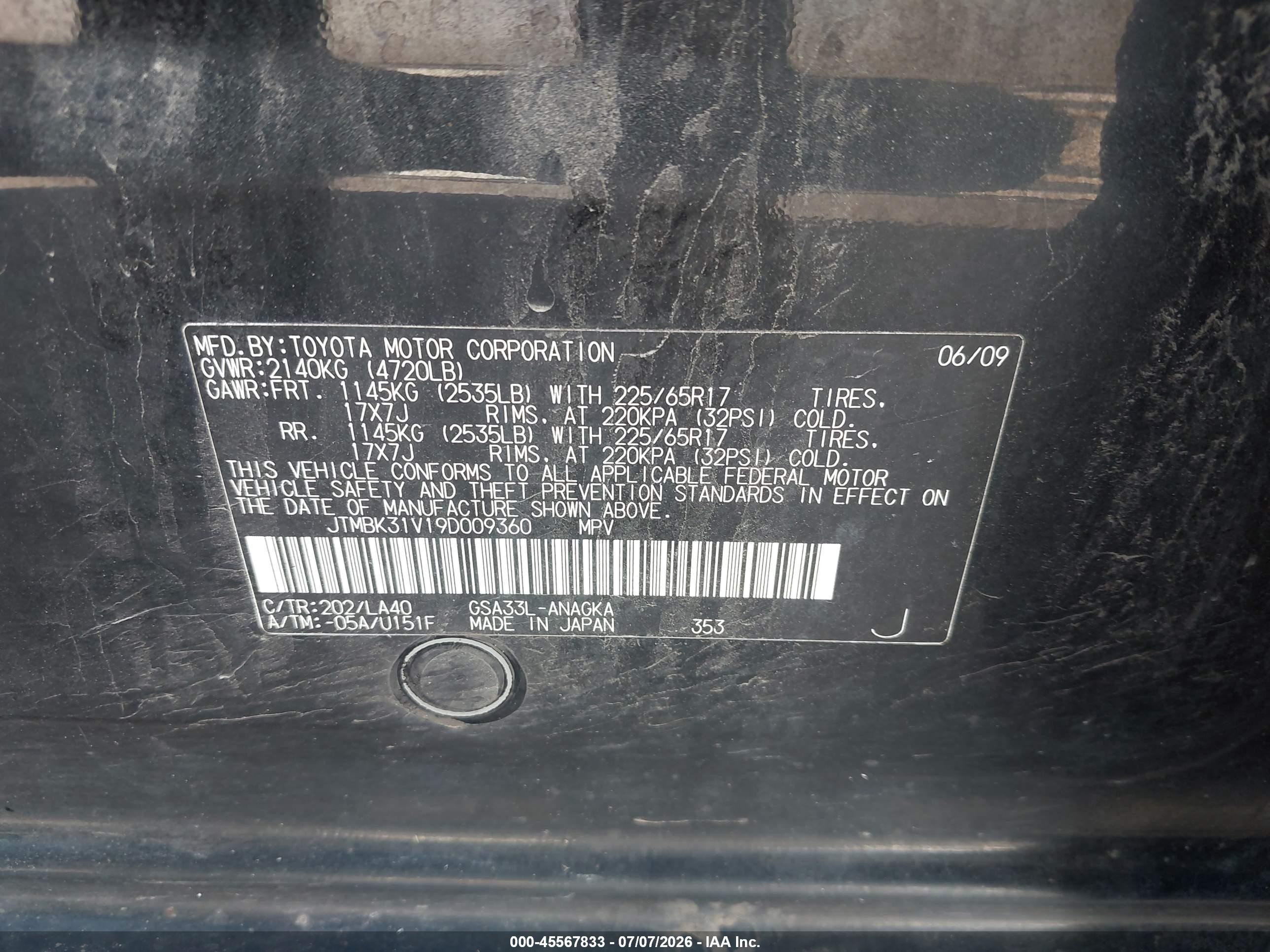 2009 Toyota Rav4 Limited V6 Black vin: JTMBK31V19D009360