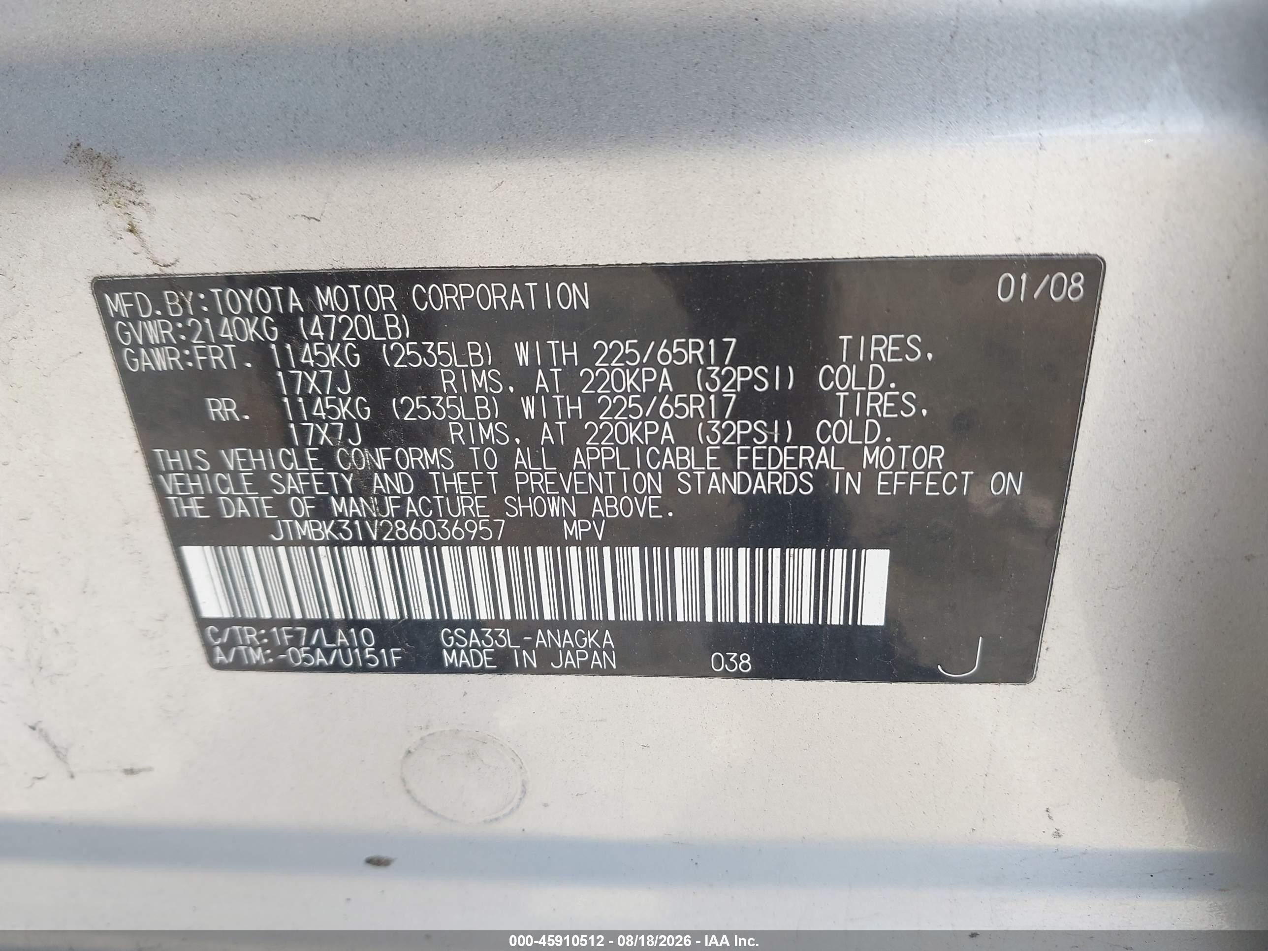 2008 Toyota Rav4 Ltd Silver vin: JTMBK31V286036957