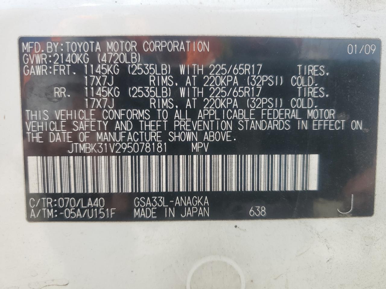 2009 Toyota Rav4 Limited White vin: JTMBK31V295078181