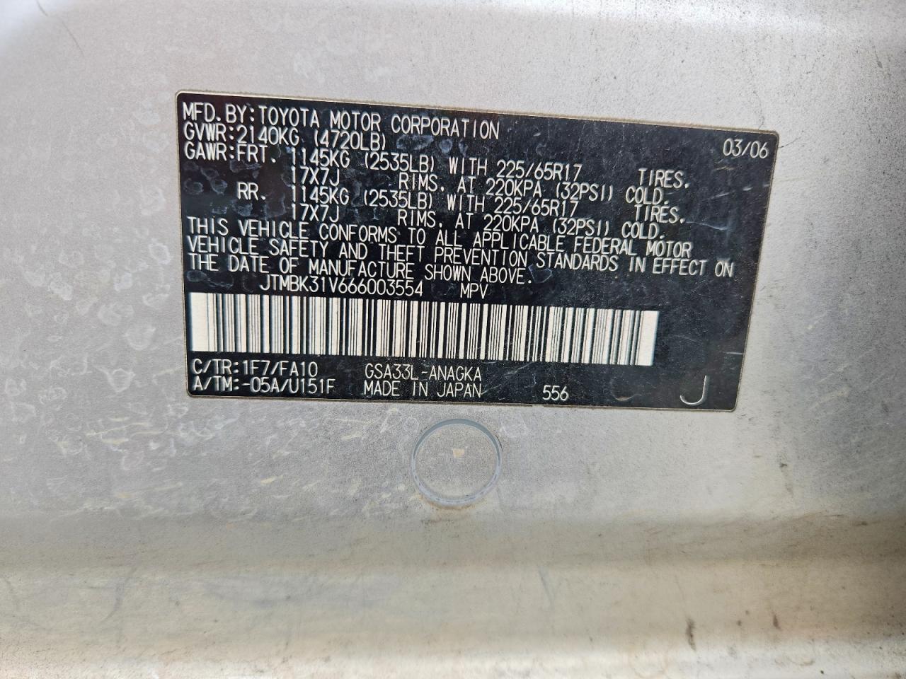 2006 Toyota Rav4 Limited Silver vin: JTMBK31V666003554