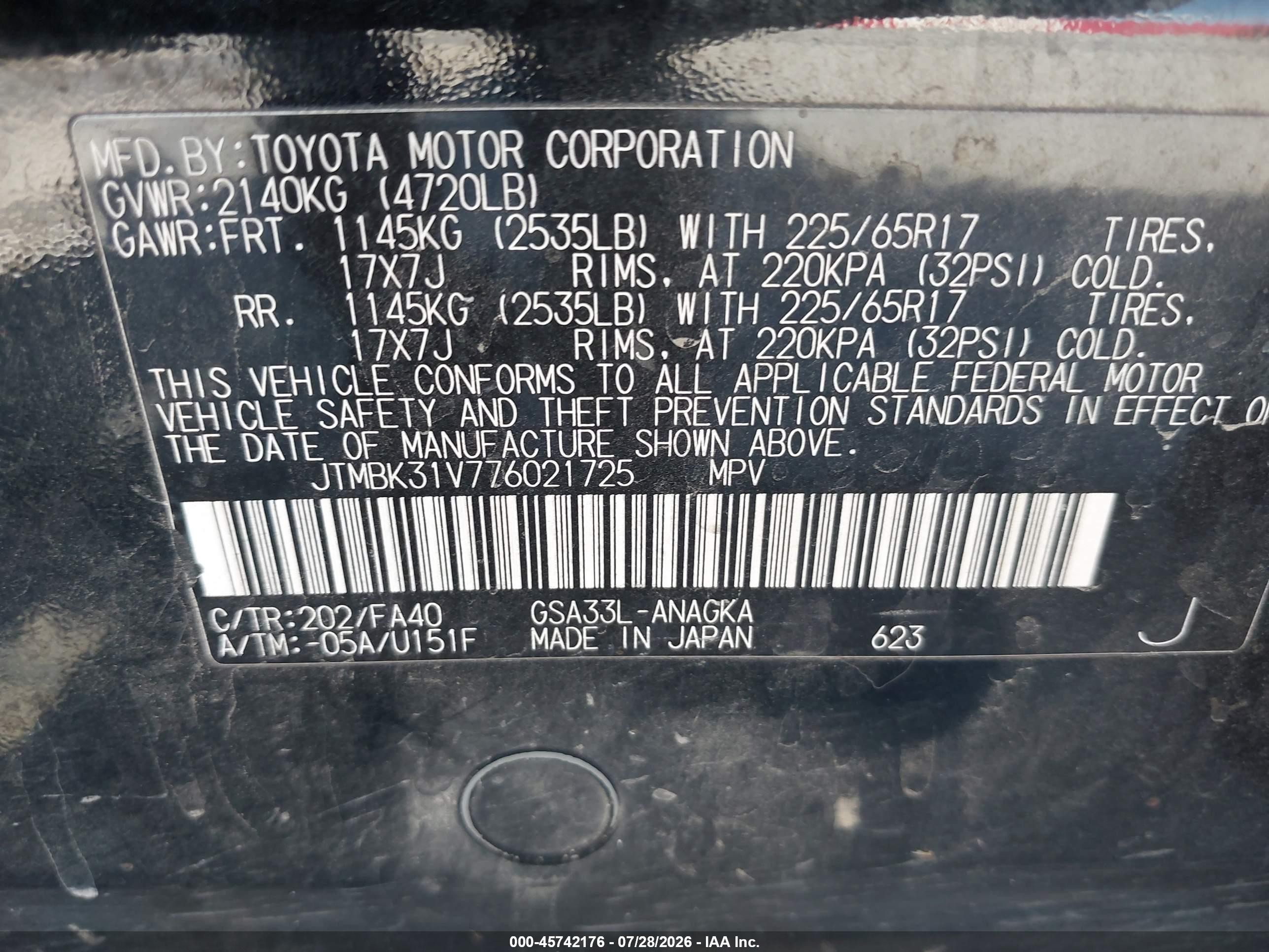 2007 Toyota Rav4 Limited Black vin: JTMBK31V776021725