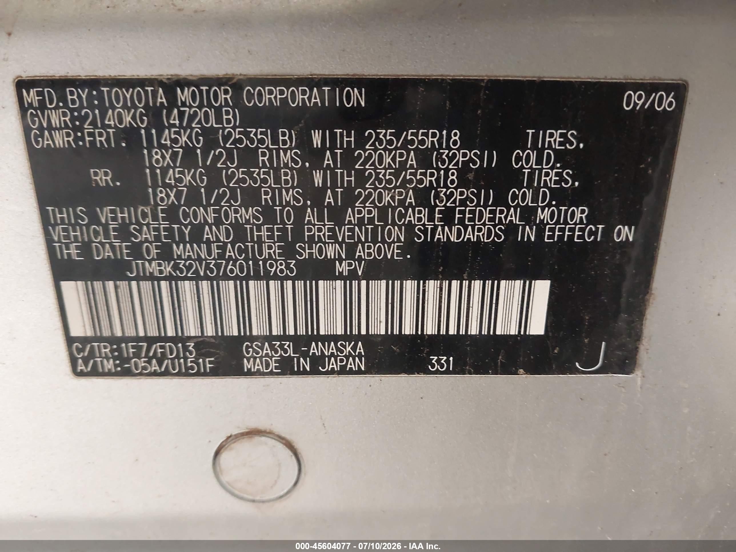2007 Toyota Rav4 Sport Silver vin: JTMBK32V376011983