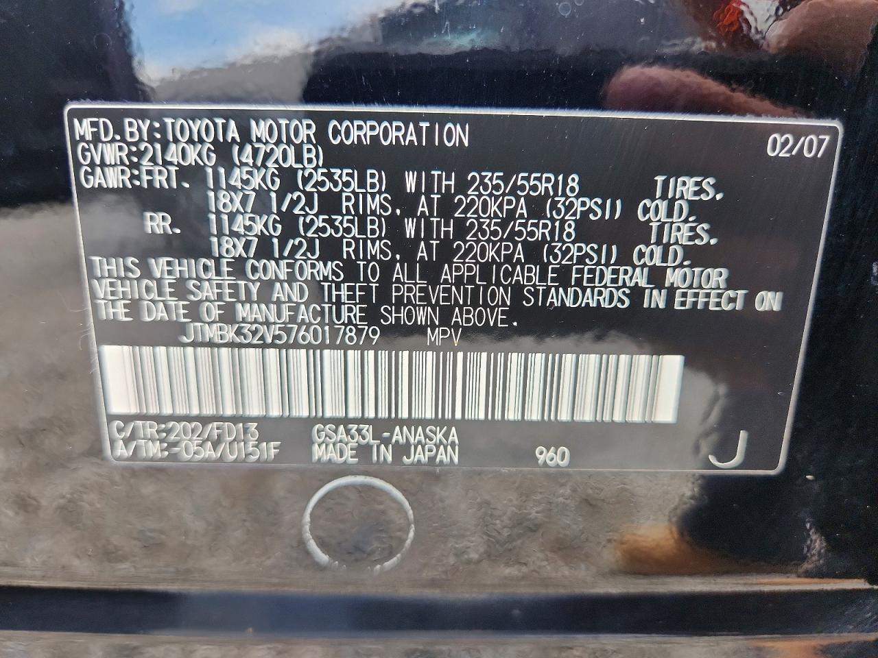 2007 Toyota Rav4 Sport Black vin: JTMBK32V576017879