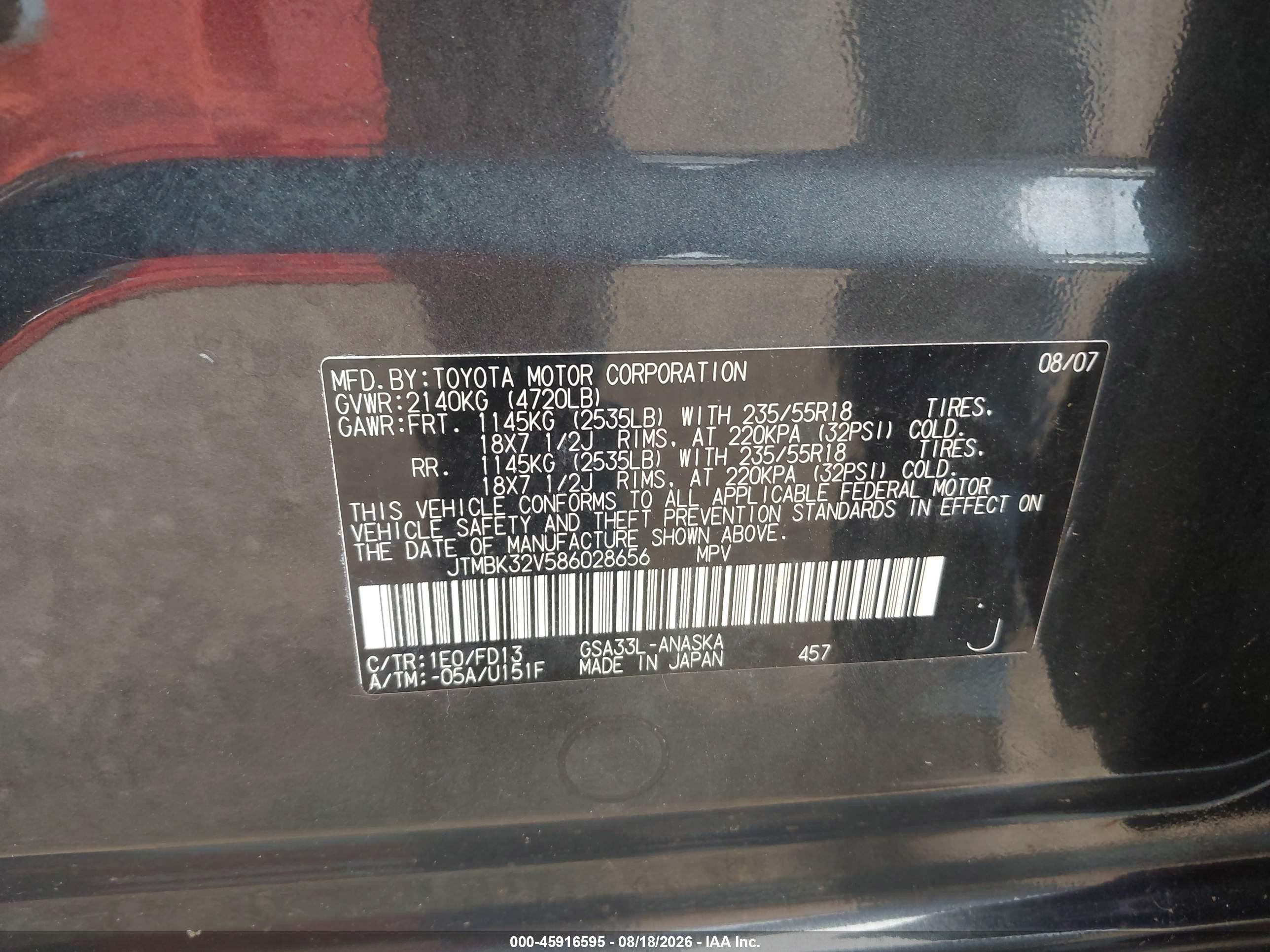2008 Toyota Rav4 Sport V6 Gray vin: JTMBK32V586028656