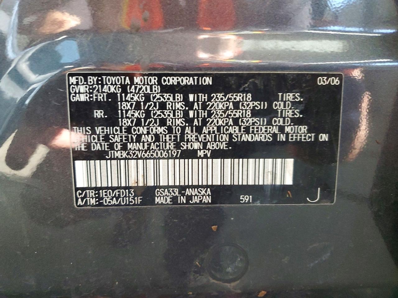 2006 Toyota Rav4 Sport Черный vin: JTMBK32V665006197