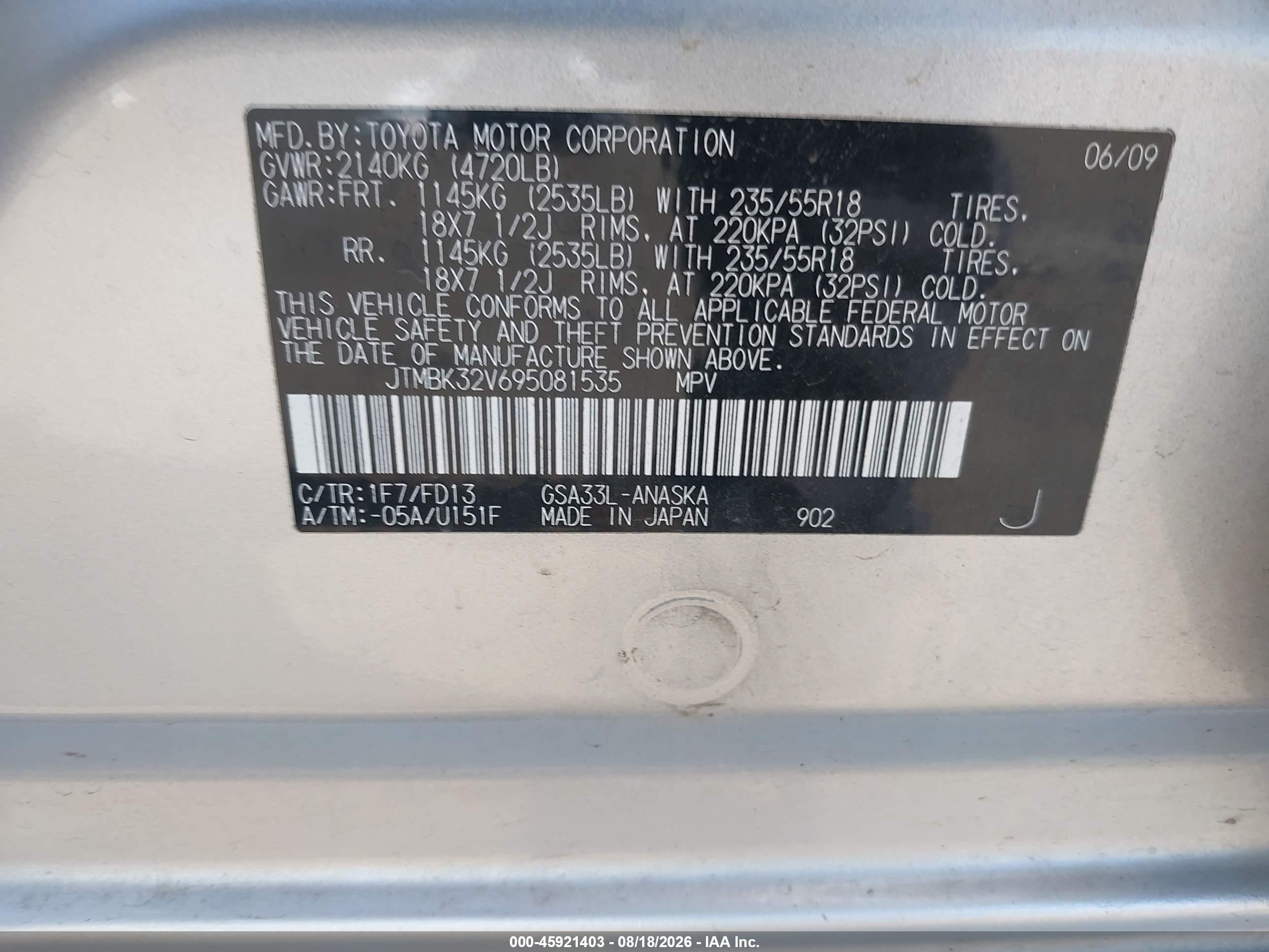 2009 Toyota Rav4 Sport V6 Silver vin: JTMBK32V695081535