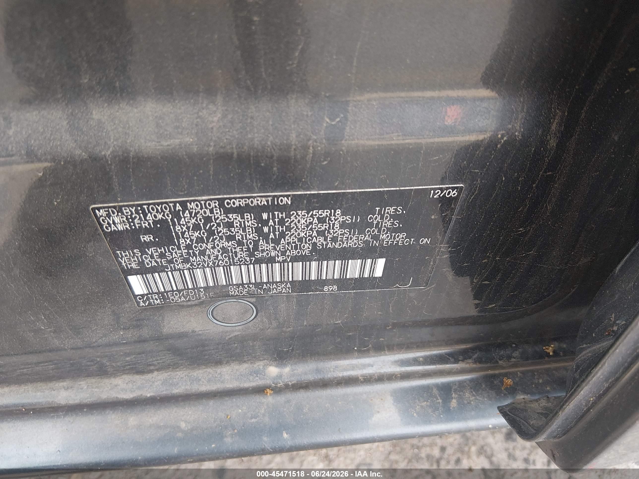 2007 Toyota Rav4 Sport Black vin: JTMBK32VX76015237