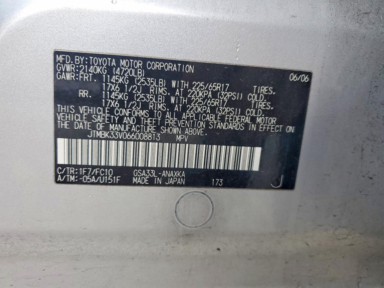 2006 Toyota Rav4 Base Silver vin: JTMBK33V066008813