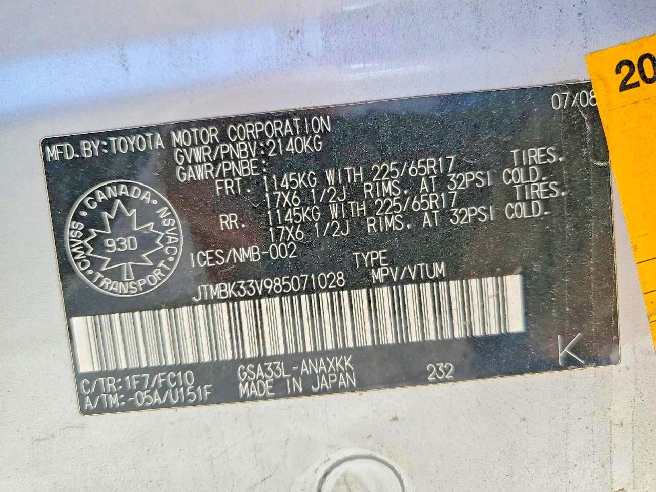 2008 Toyota Rav4 Base Silver vin: JTMBK33V985071028